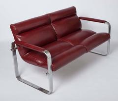 Eero Aarnio metal and leather three piece lounge suite, Finland circa 1970