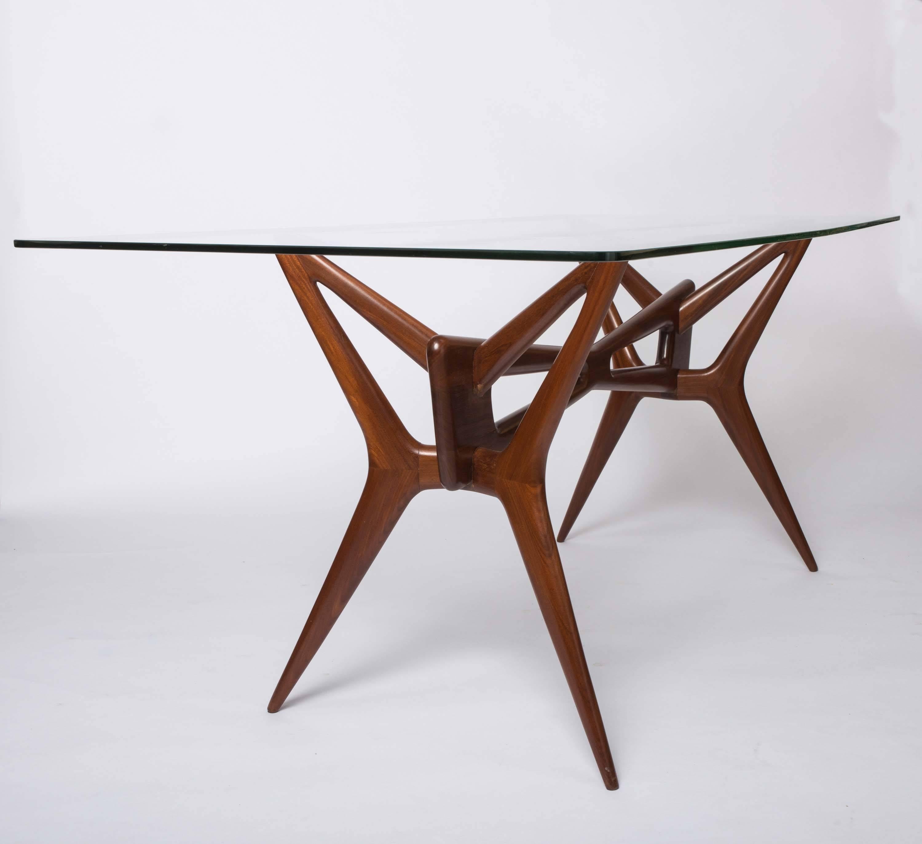 Campo and Graffi attributed beech-wood table with glass top, Italy circa 1950 1
