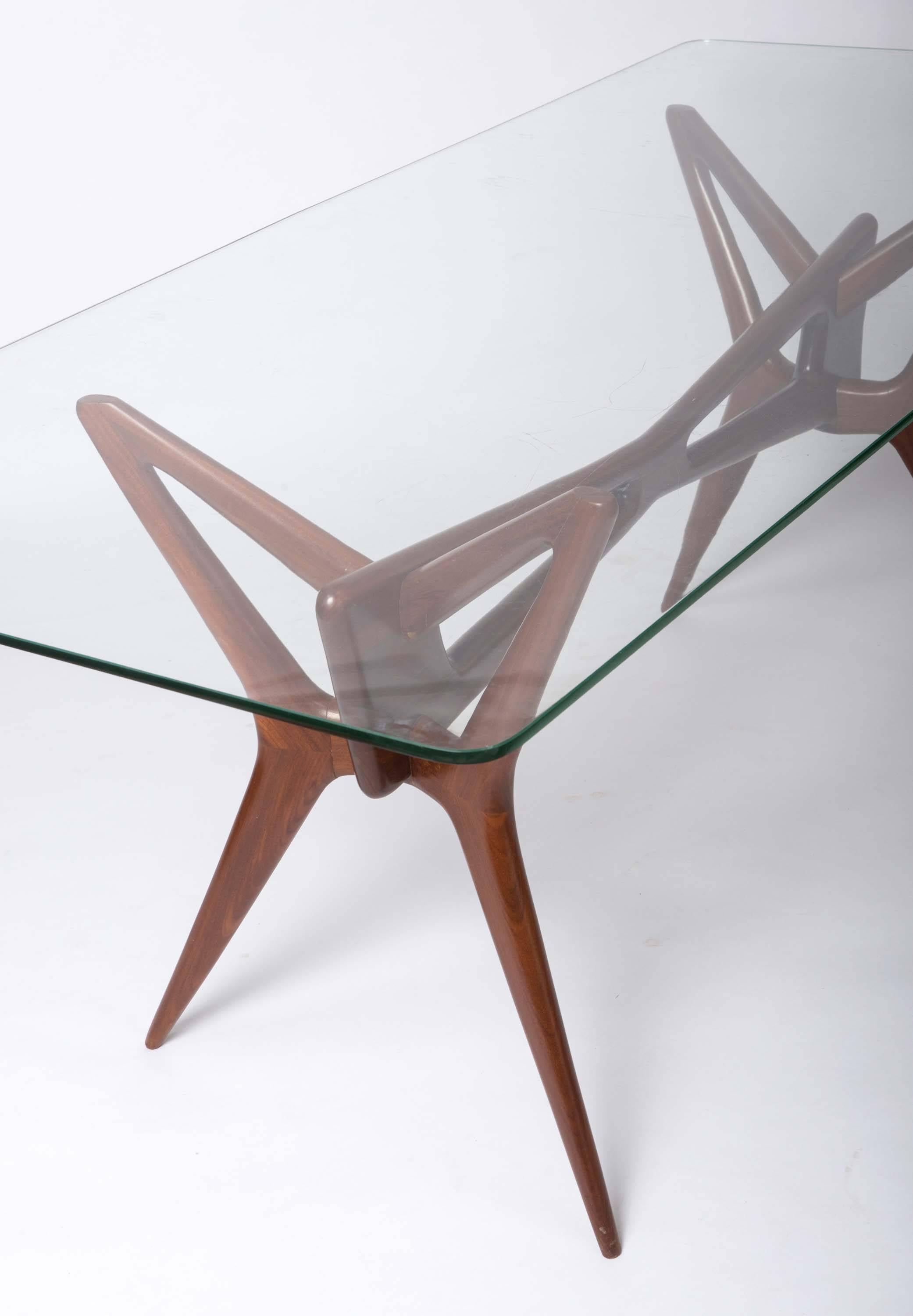 Campo and Graffi attributed beech-wood table with glass top, Italy circa 1950 2