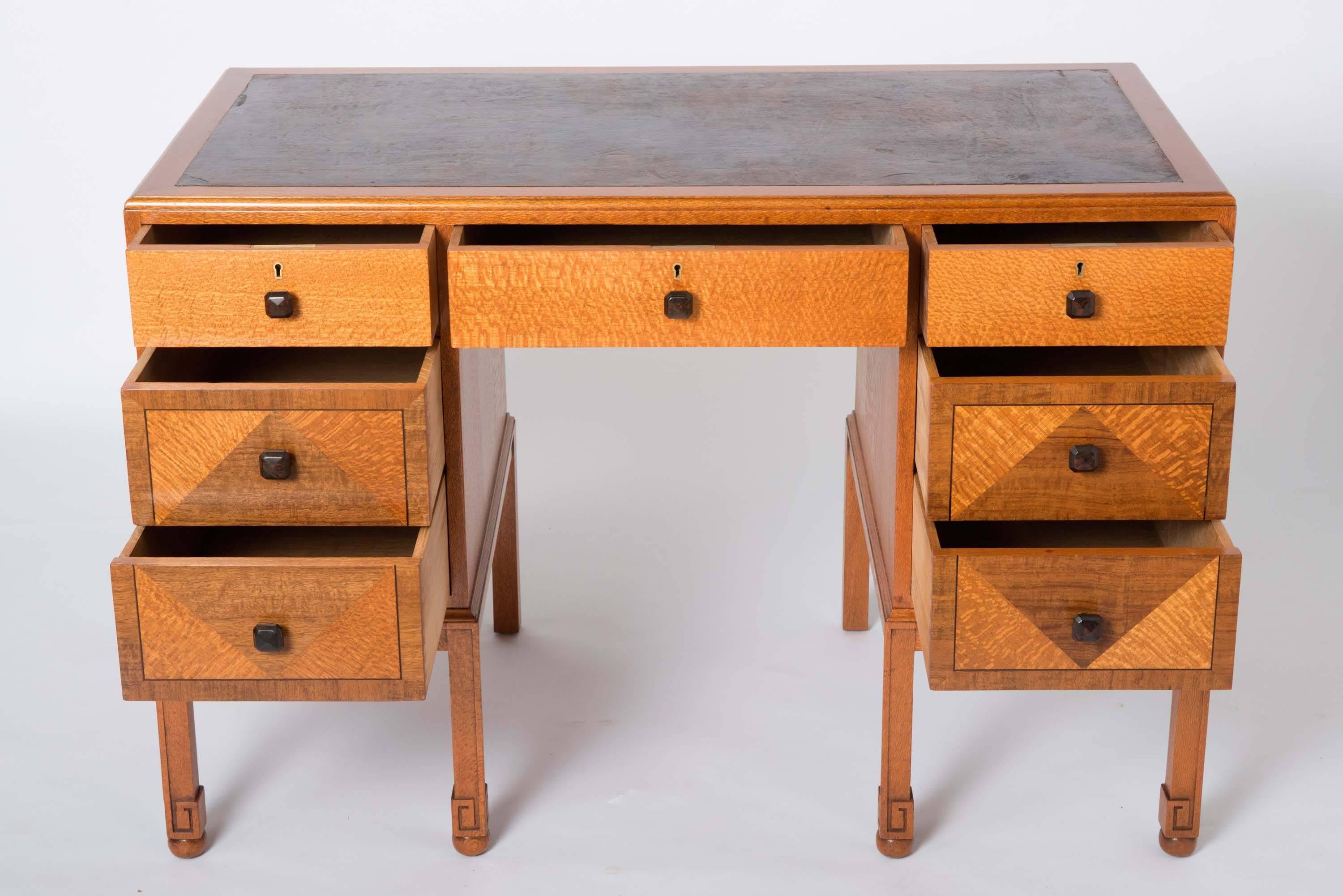 English Heals of London lace-wood veneered desk, England circa 1920