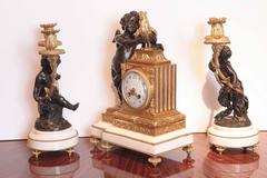 19th Century French Marble and Gilt Bronze Clock Set by A. D Mougin