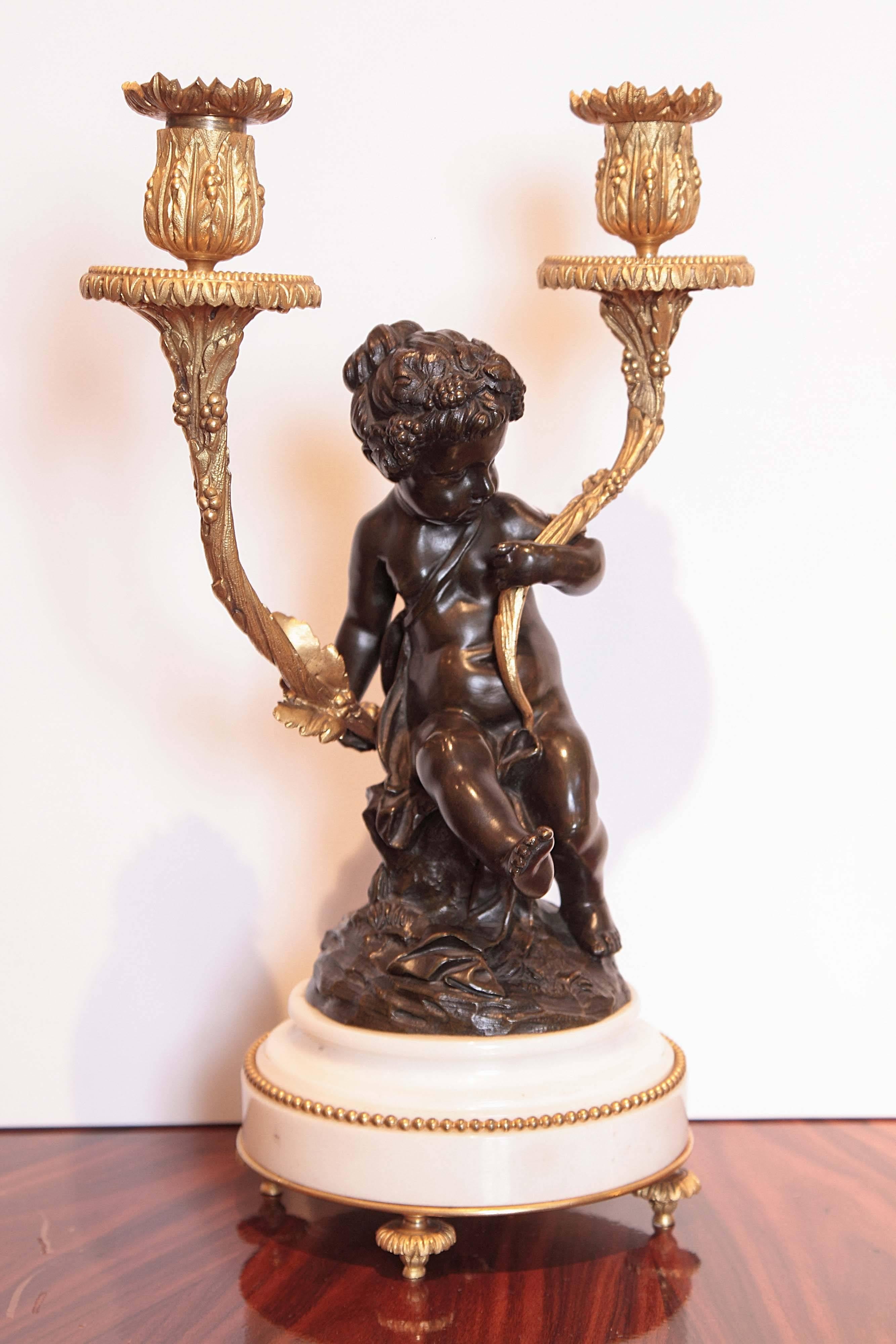 19th Century French Marble and Gilt Bronze Clock Set by A. D Mougin 5