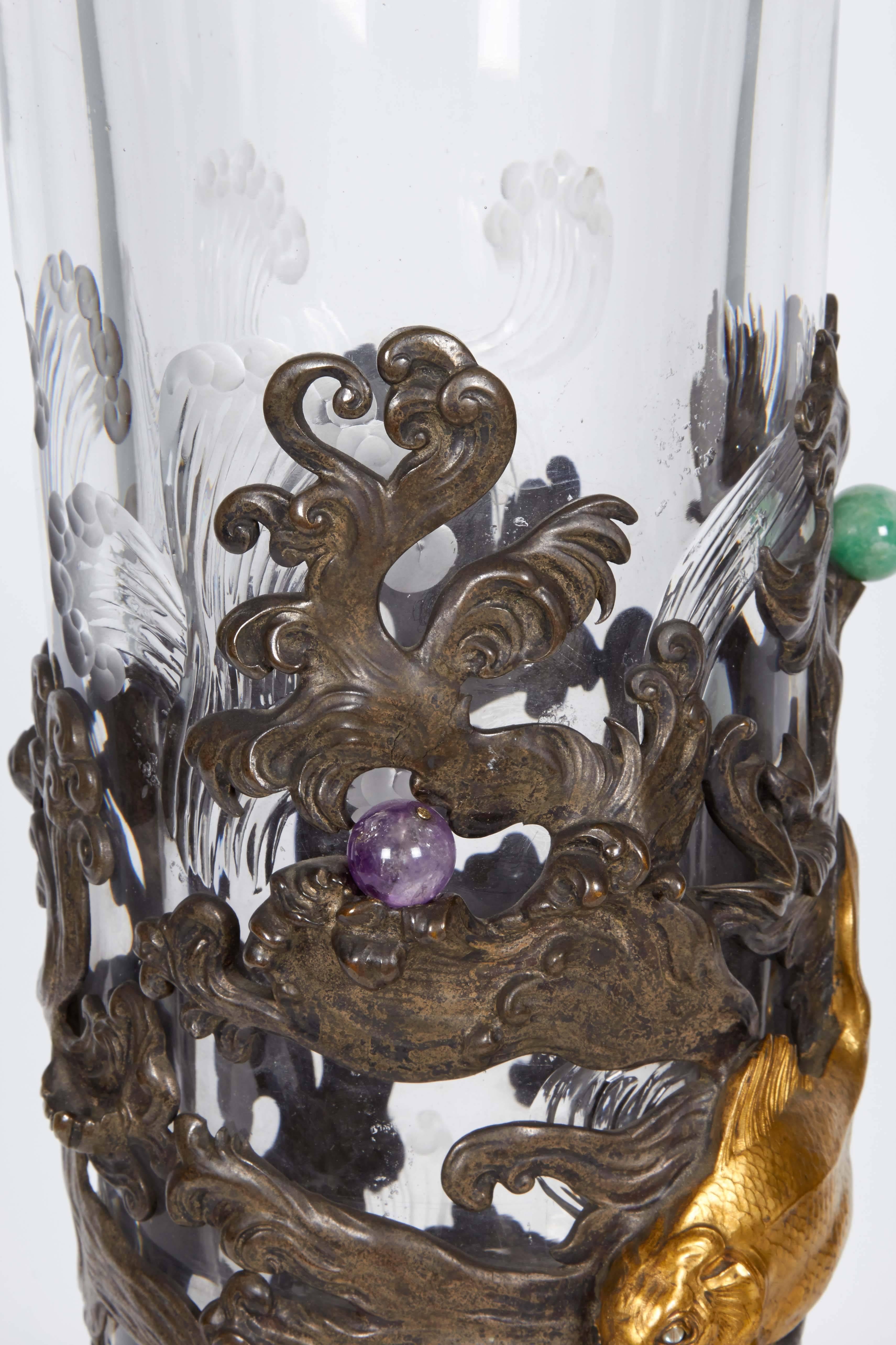 19th Century French Japonisme Ormolu and Silvered Bronze Cut Glass Vase L'Escalier De Cristal