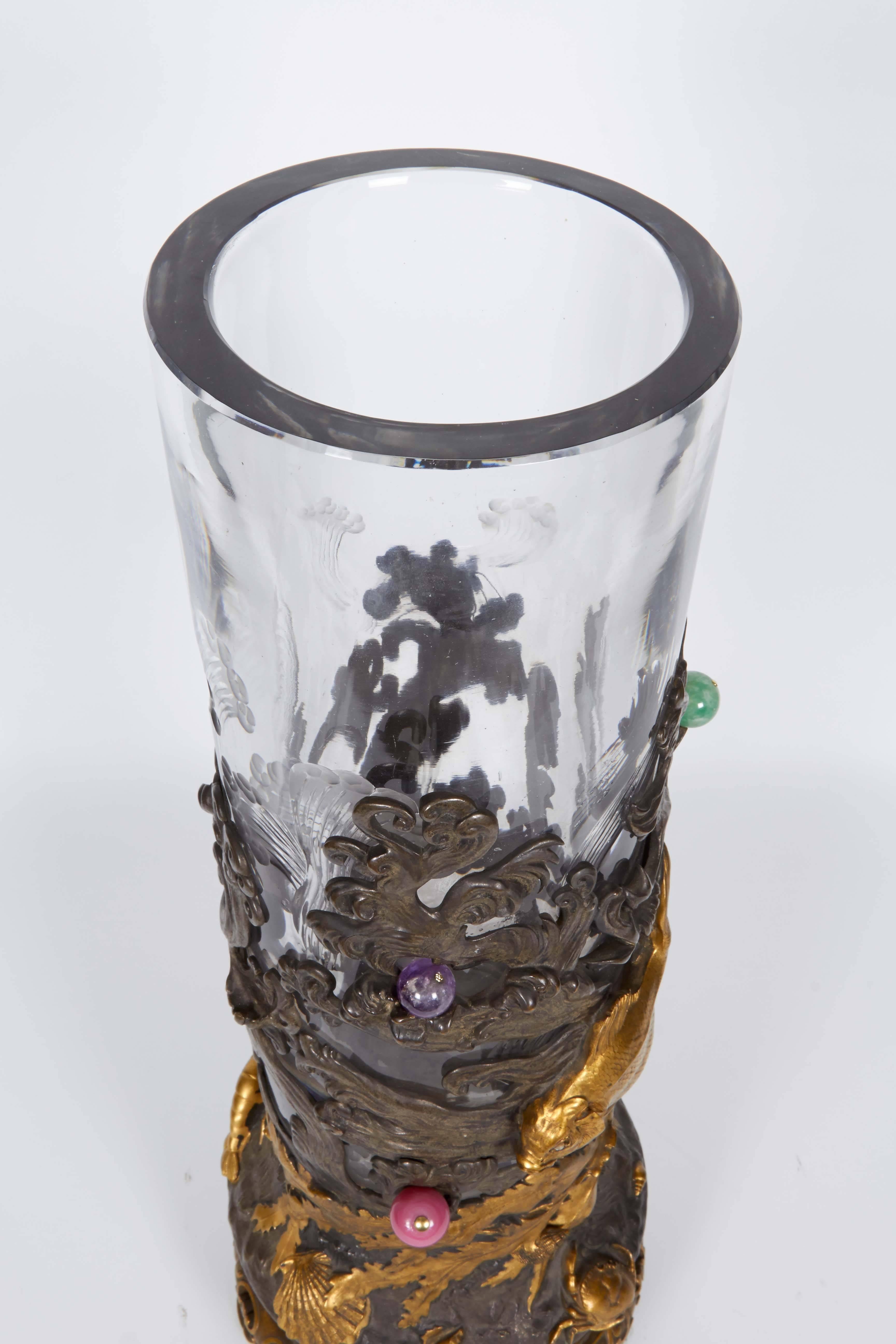 French Japonisme Ormolu and Silvered Bronze Cut Glass Vase L'Escalier De Cristal 2