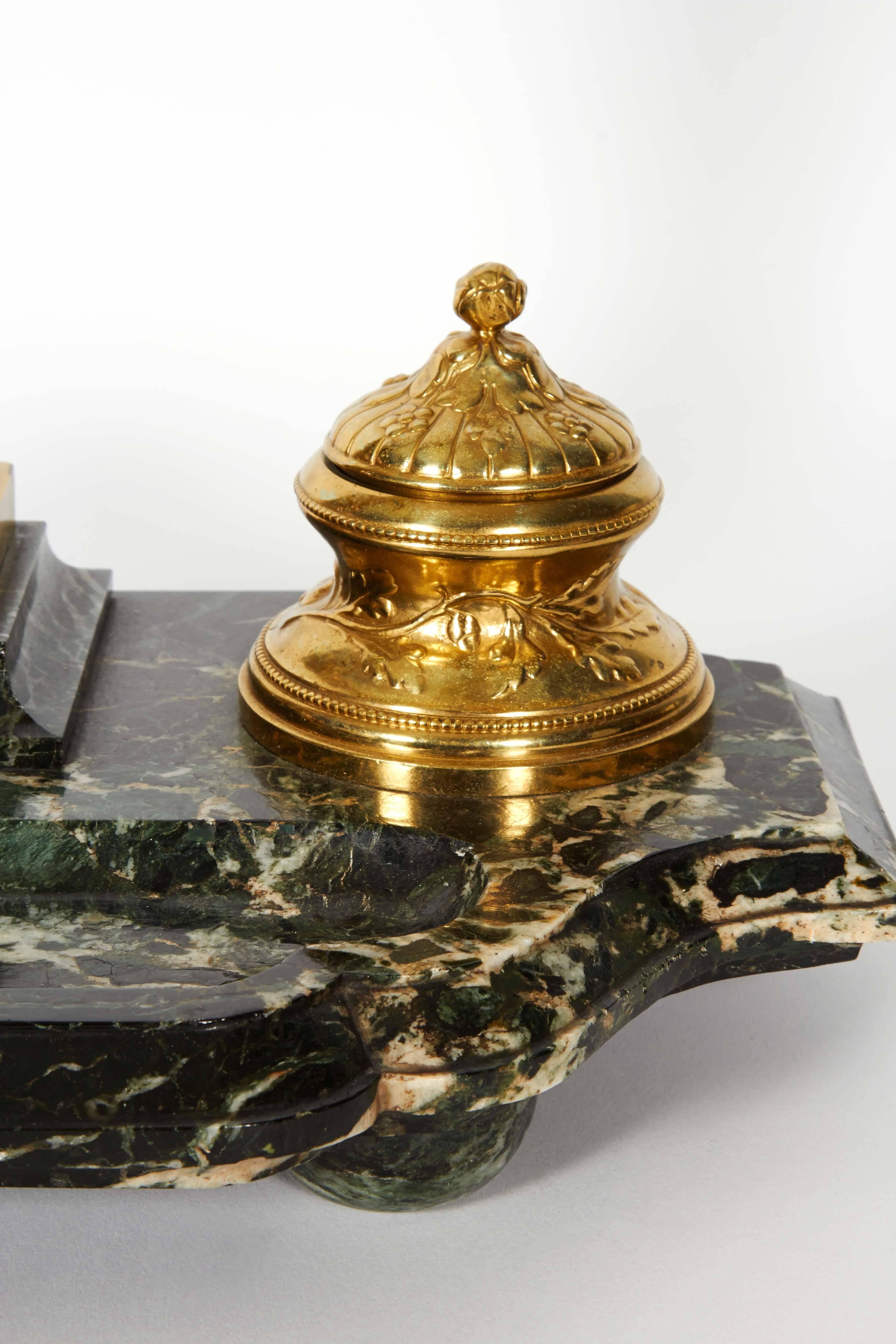 Louis-Ernest Barrias (French, 1841 - 1905) Ormolu Gilt Bronze and Marble Inkwell 1