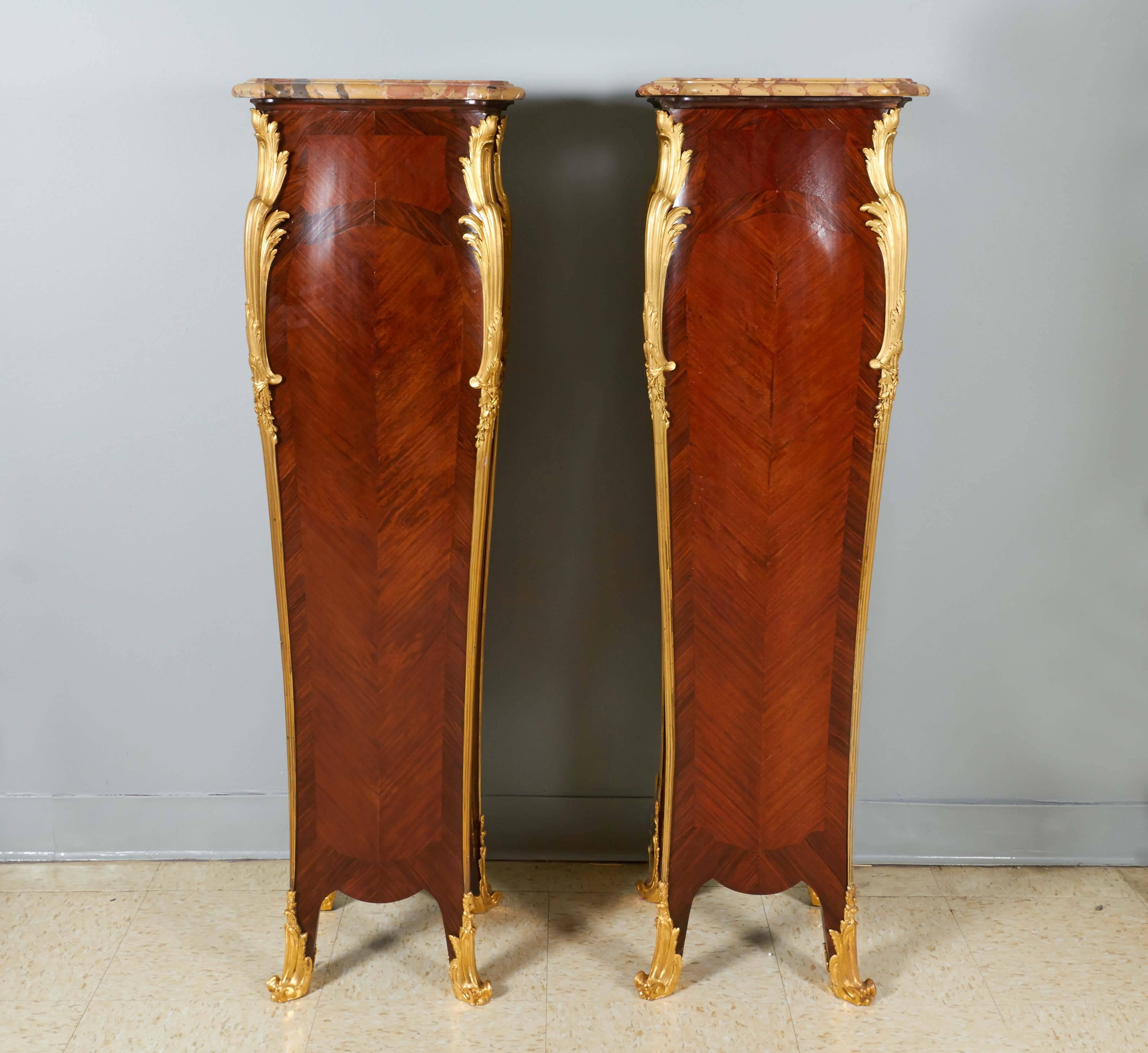Pair of French Ormolu-Mounted Kingwood Pedestals Signed Millet A. Paris 4