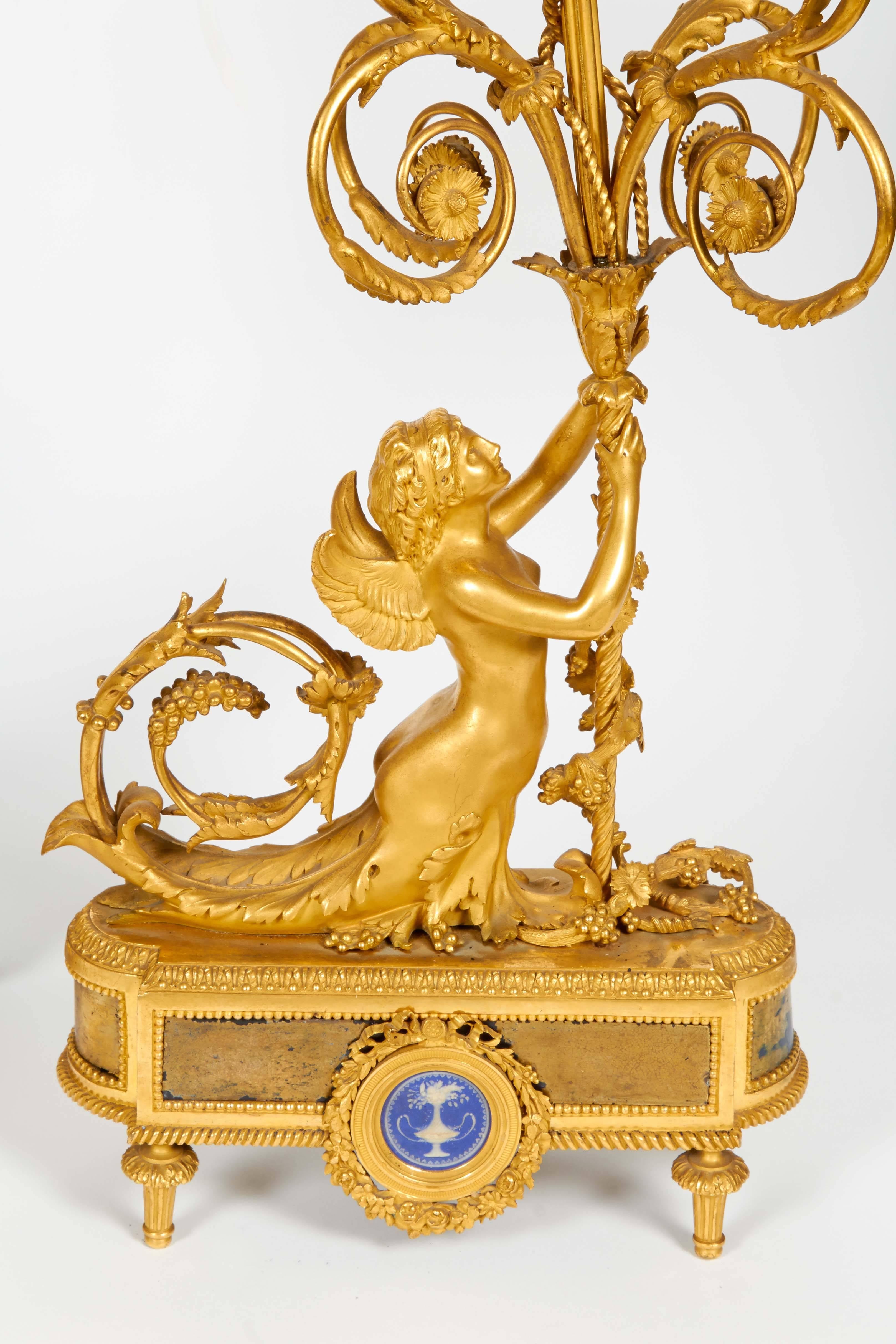 Louis XVI Style French Ormolu Bronze Four-Light Candelabra Pair Alfred Beurdeley 1