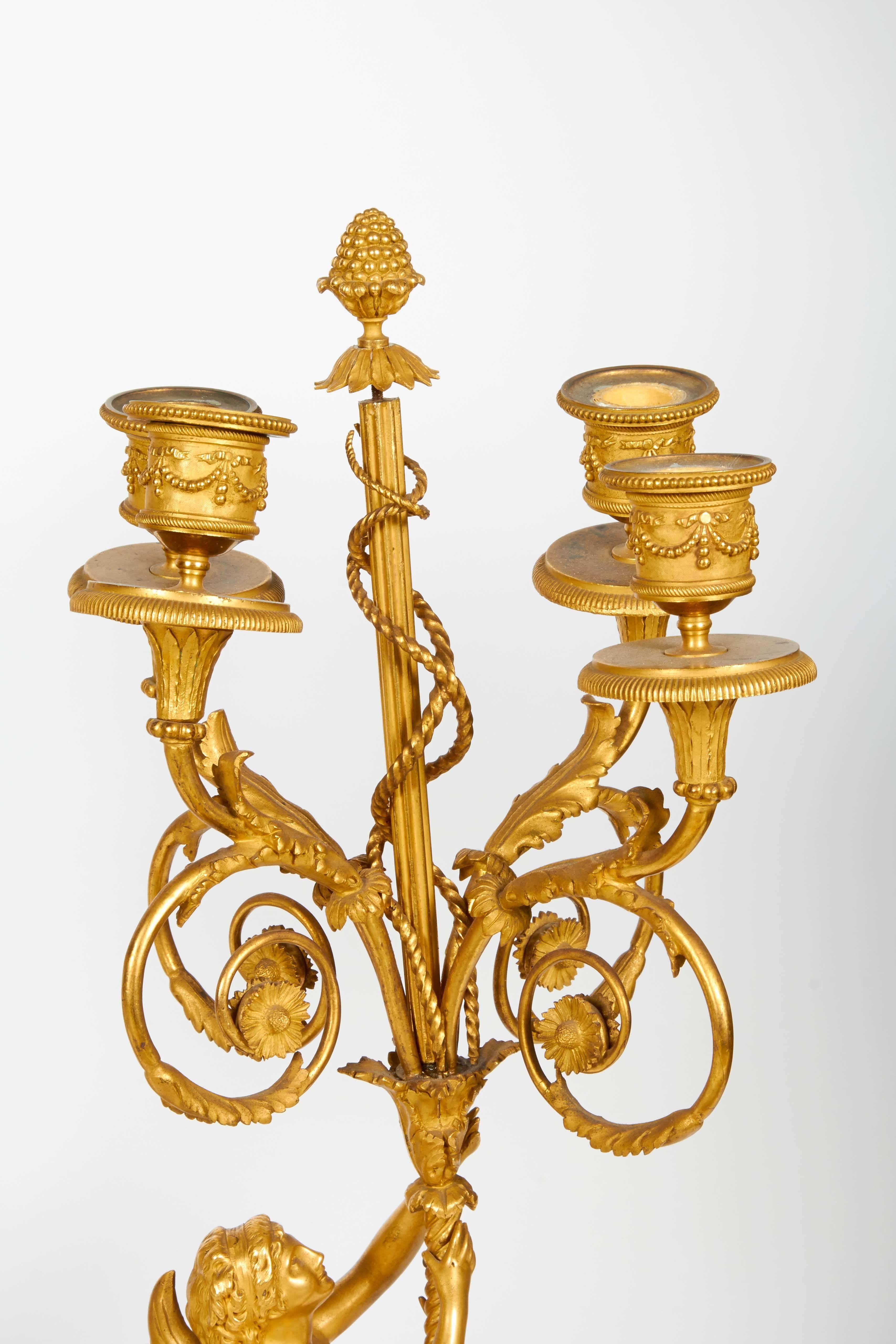 Louis XVI Style French Ormolu Bronze Four-Light Candelabra Pair Alfred Beurdeley 2