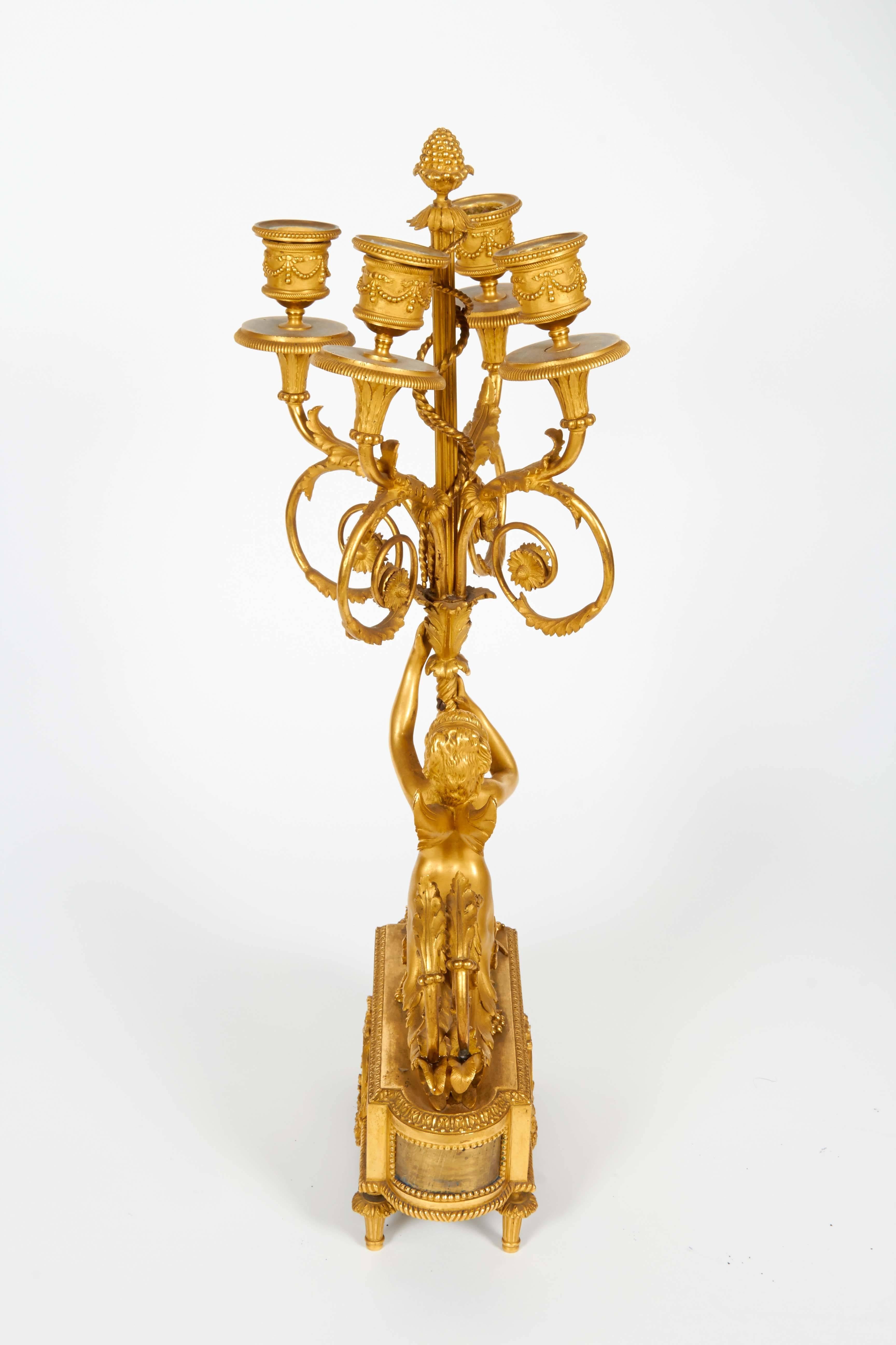 Louis XVI Style French Ormolu Bronze Four-Light Candelabra Pair Alfred Beurdeley 3