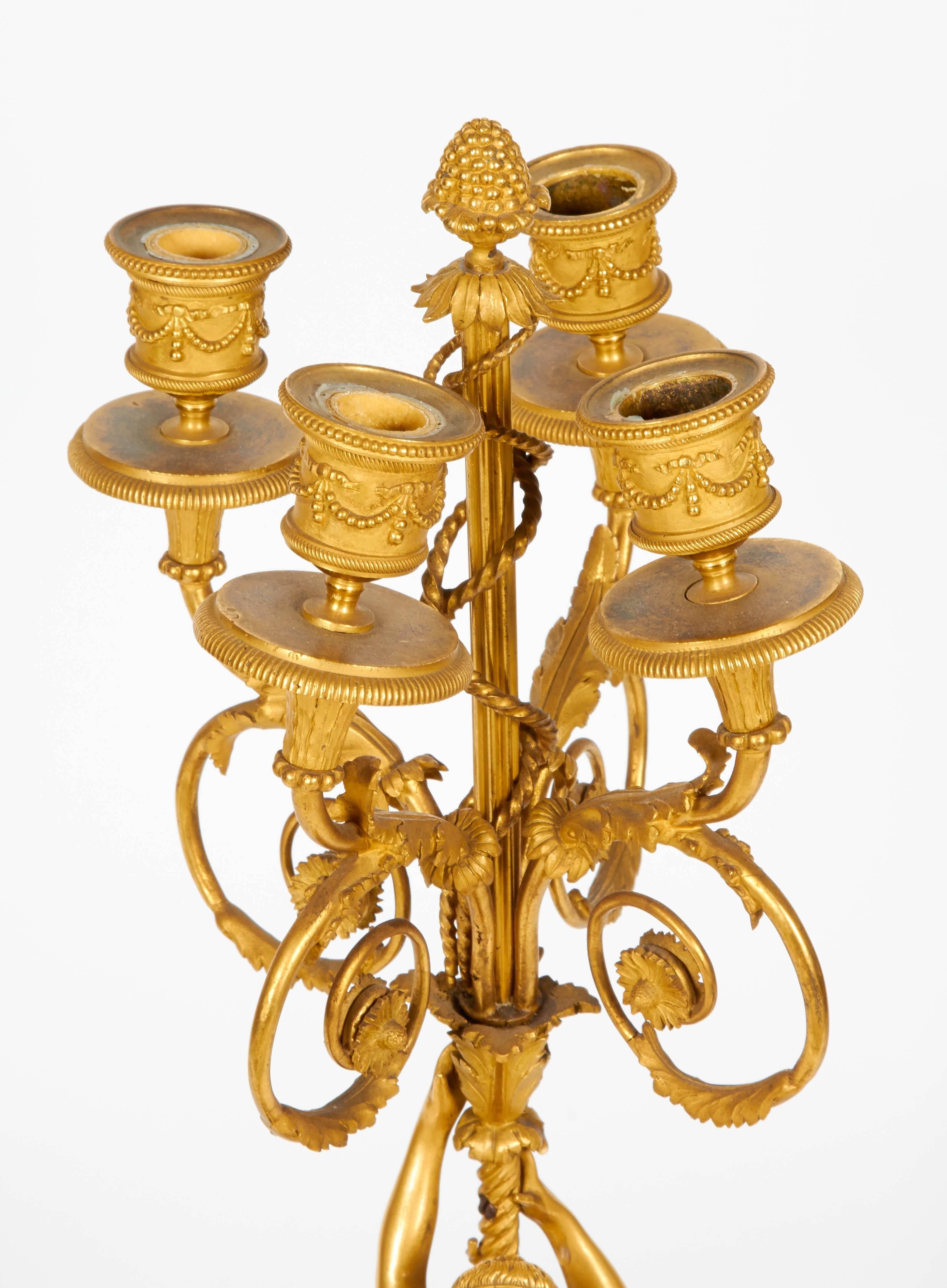 Louis XVI Style French Ormolu Bronze Four-Light Candelabra Pair Alfred Beurdeley 4