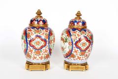 Pair of French Ormolu-Mounted Japanese Imari Porcelain Vases Covers Millet Paris