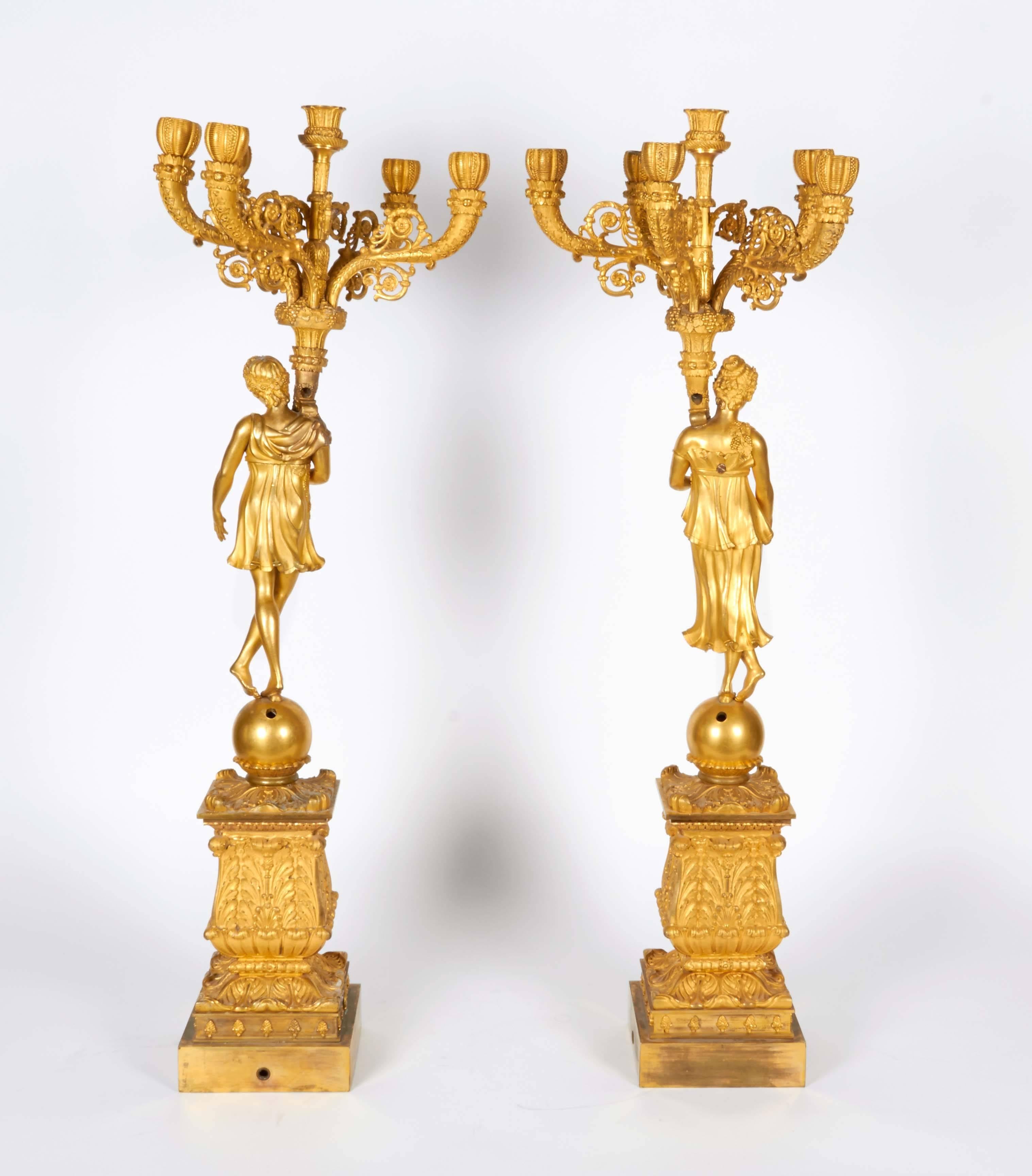 Monumental Pair of French Empire Ormolu Bronze Candelabra 19th Century 4