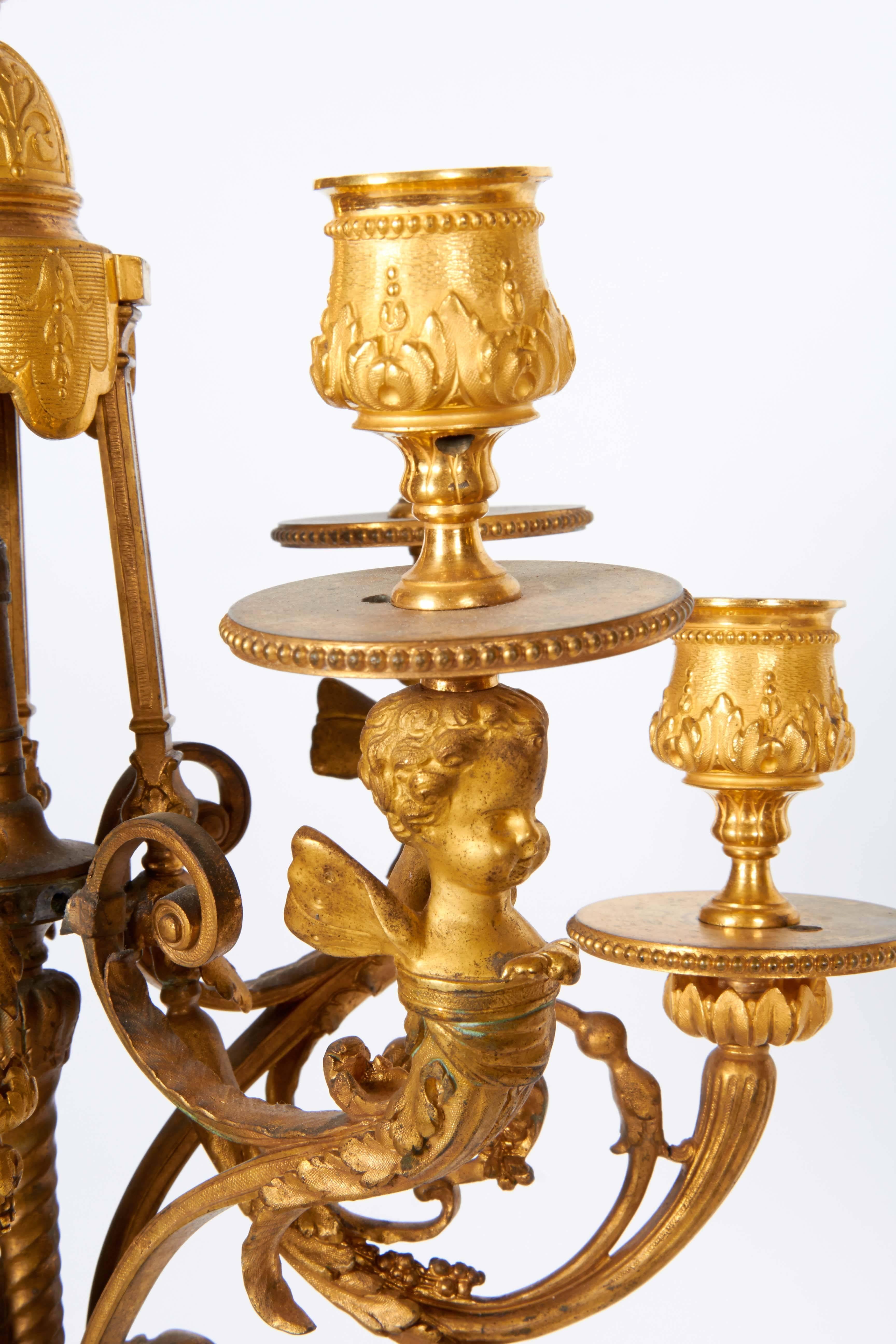 Pair of French Louis XVI Style Ormolu Gilt Bronze Candelabra with Winged Cheurbs In Good Condition In New York, NY