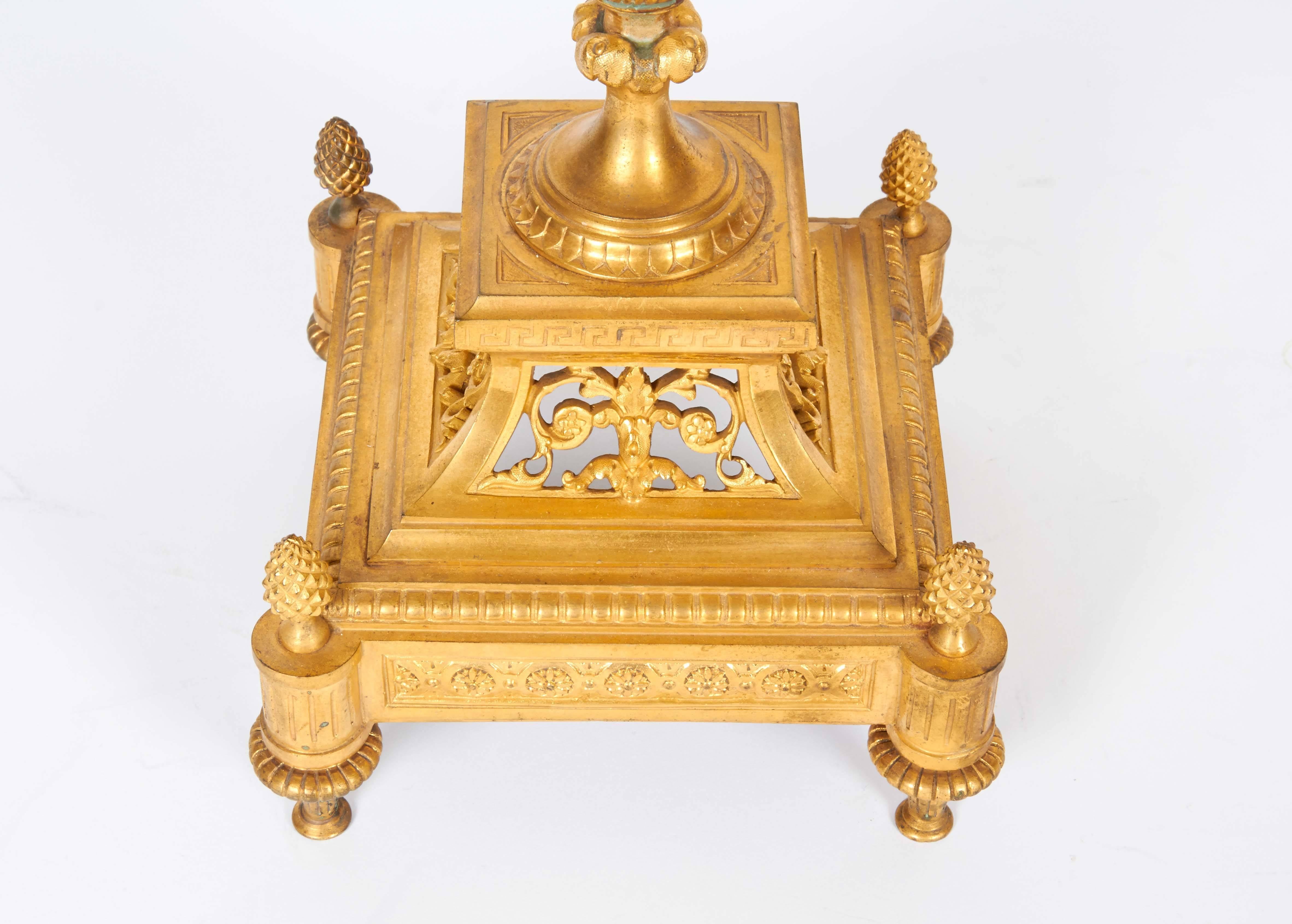 19th Century Pair of French Louis XVI Style Ormolu Gilt Bronze Candelabra with Winged Cheurbs