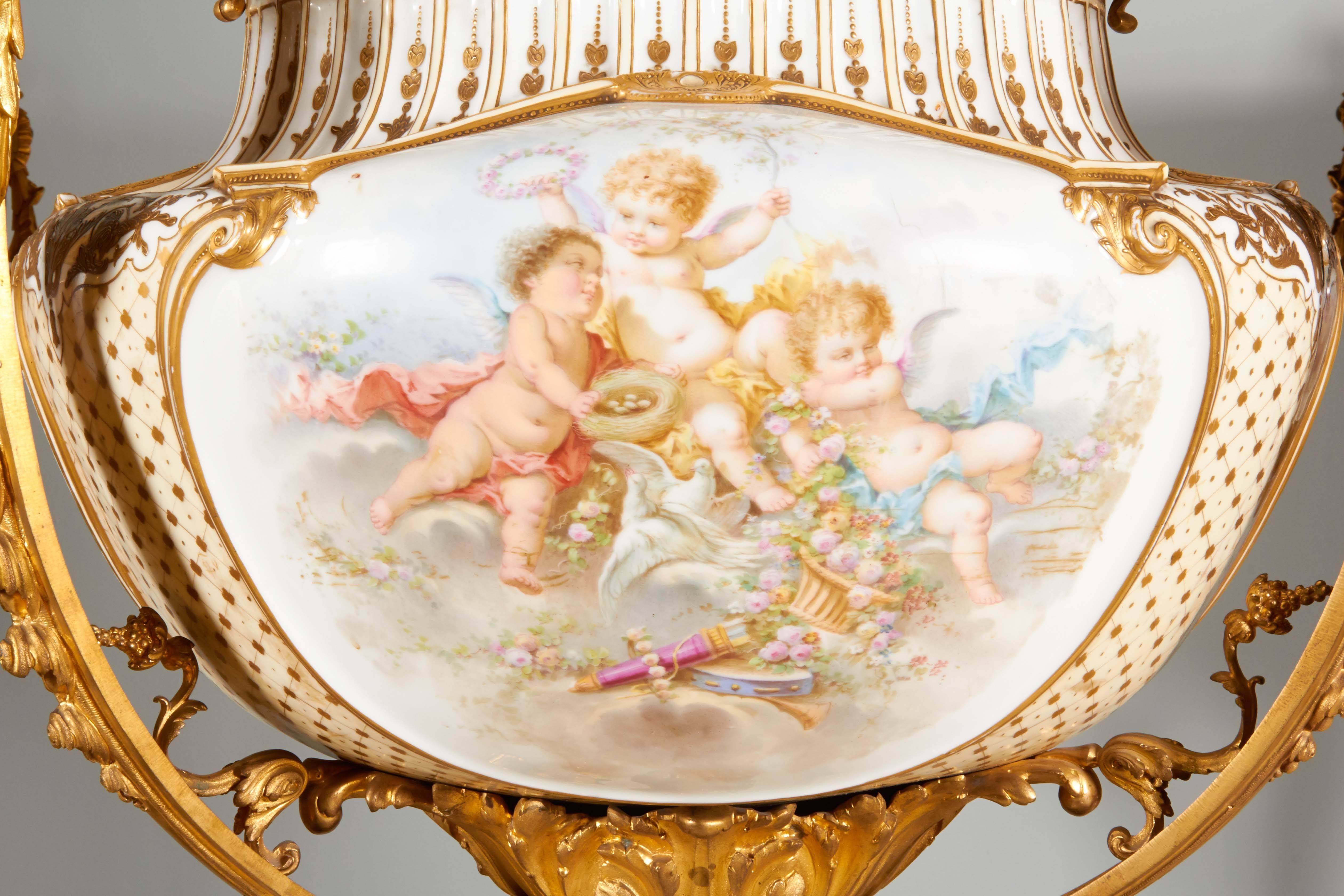 Napoleon III Important and Palatial Ormolu and Sèvres Style Porcelain Jardiniere Vase