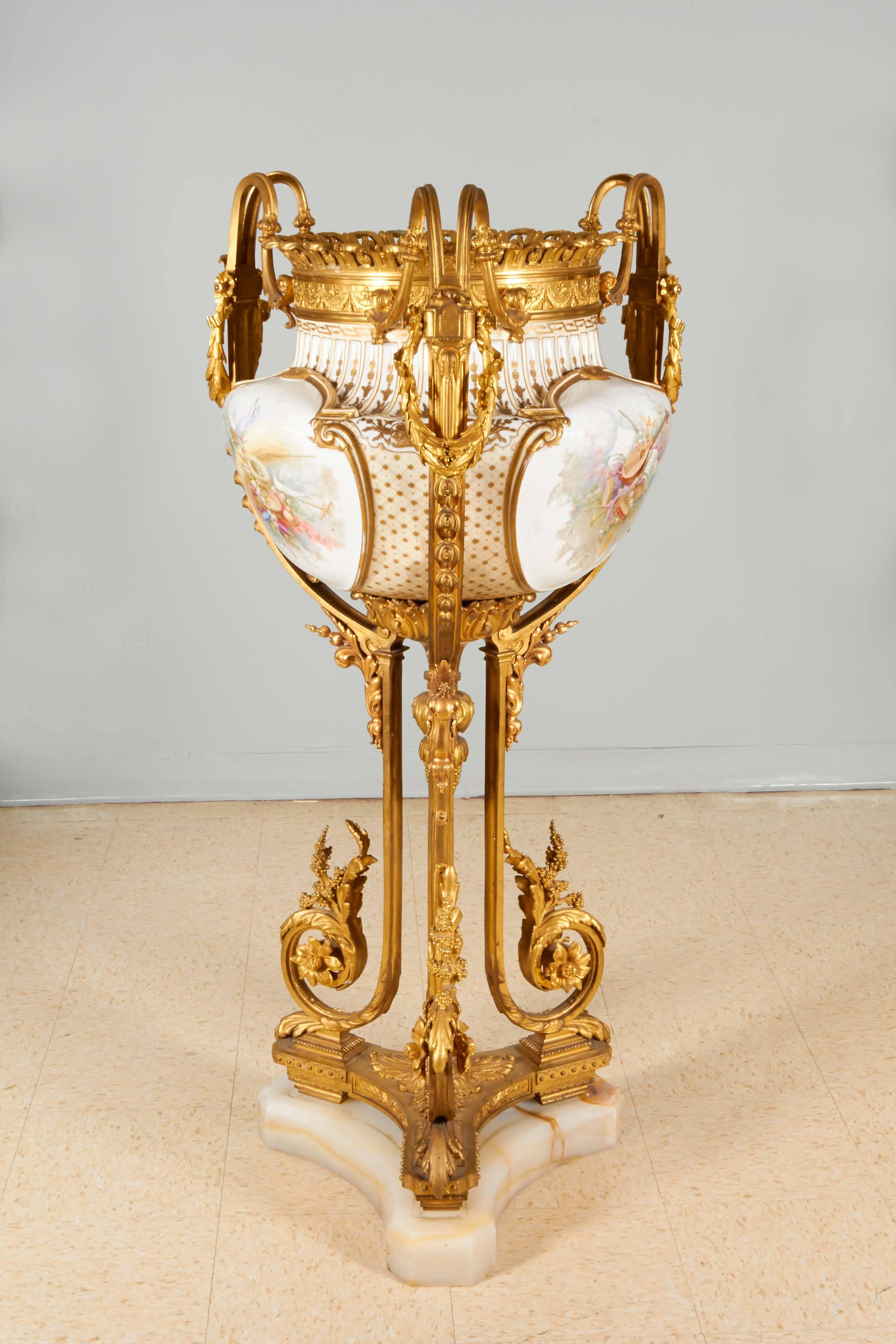 19th Century Important and Palatial Ormolu and Sèvres Style Porcelain Jardiniere Vase