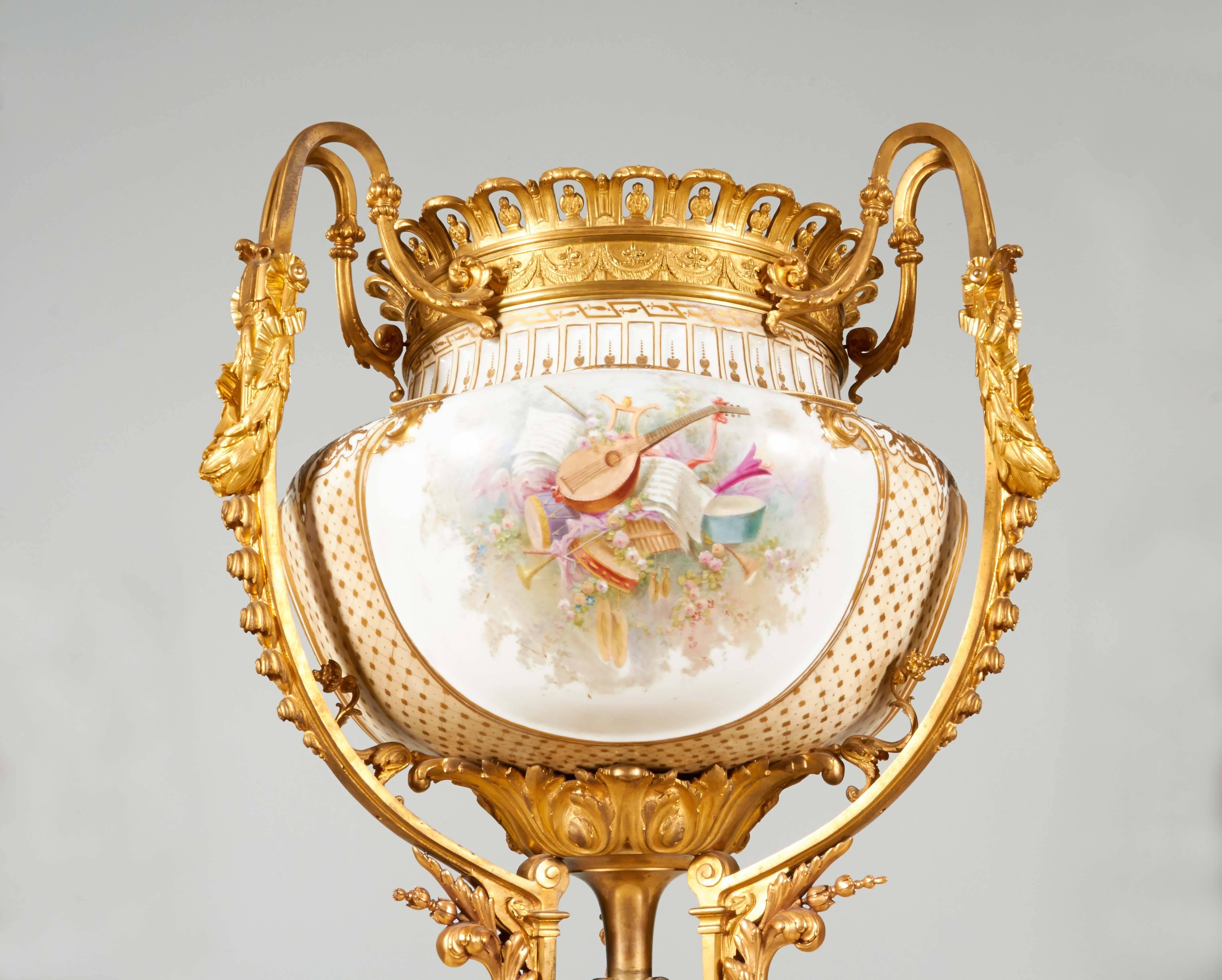 Important and Palatial Ormolu and Sèvres Style Porcelain Jardiniere Vase 2