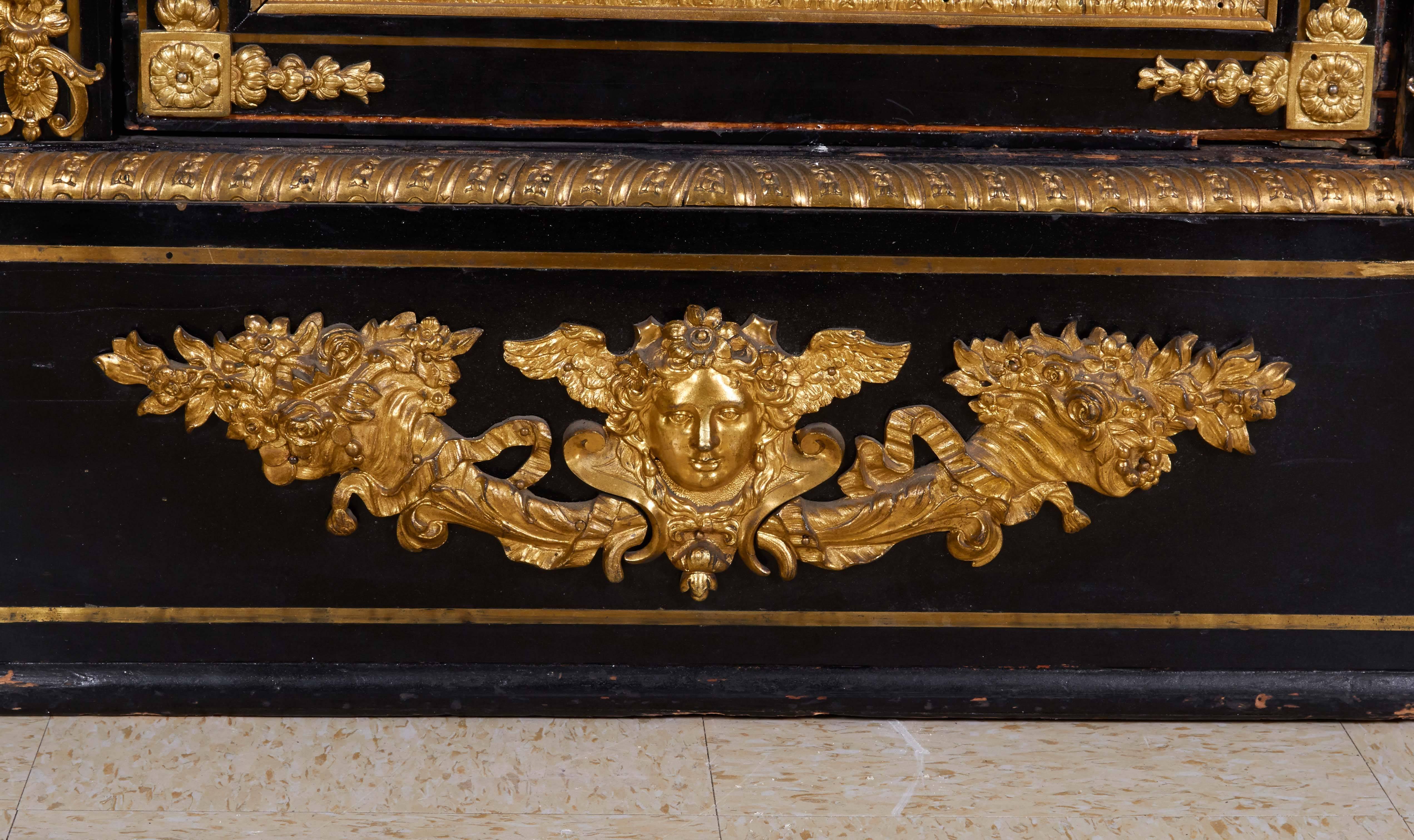19th Century Napoleon III Ormolu-Mounted Boulle Marquetry Marble-Top Commode Cabinet