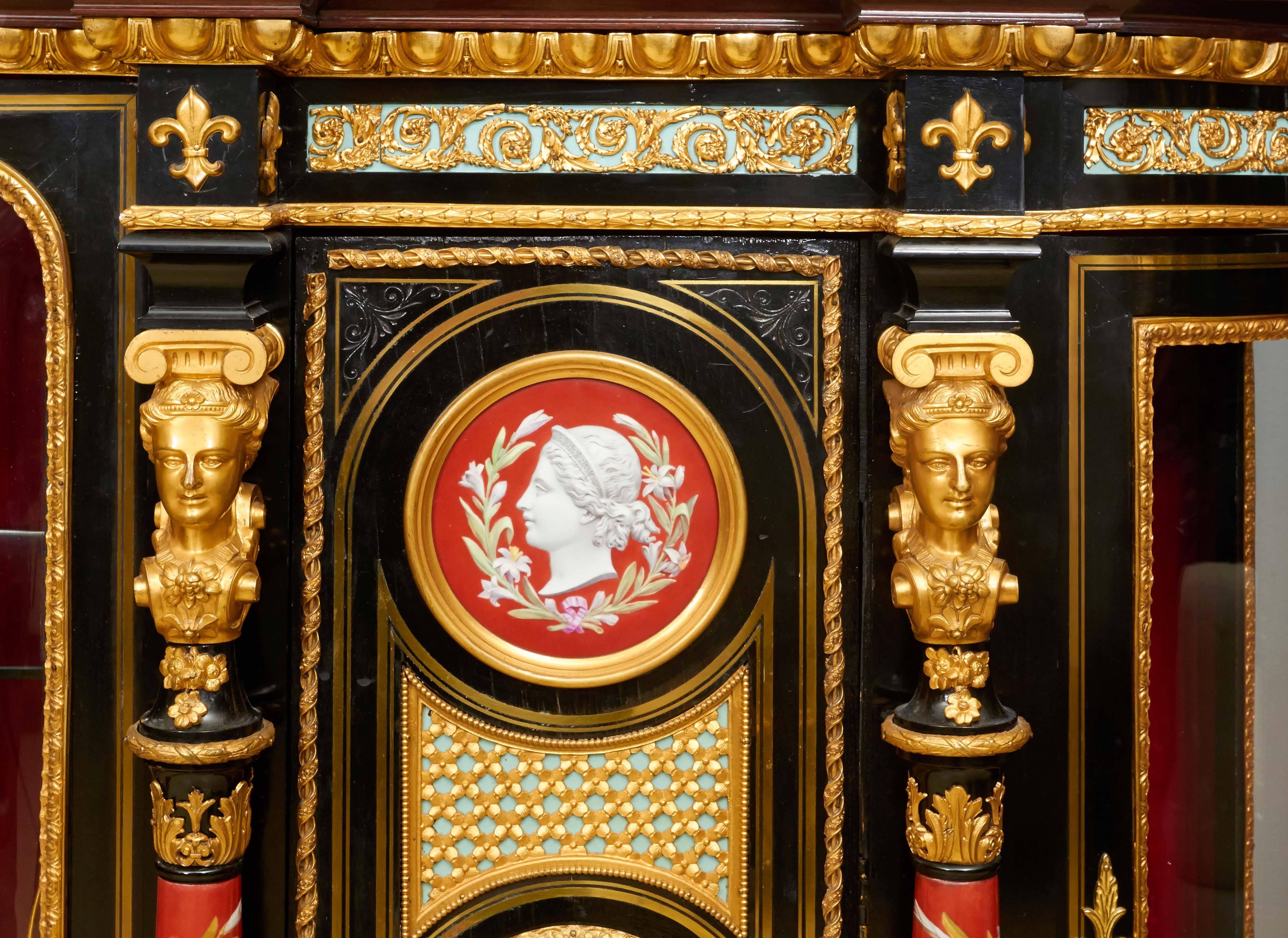 A highly important ormolu-mounted KPM Porcelain cabinet, attributed to Gillows of Lancaster and London, also known as Gillows & Co.

Late 19th century.

Brass inlaid, superb quality ormolu bronze mounts, hand-painted KPM porcelain plaques,