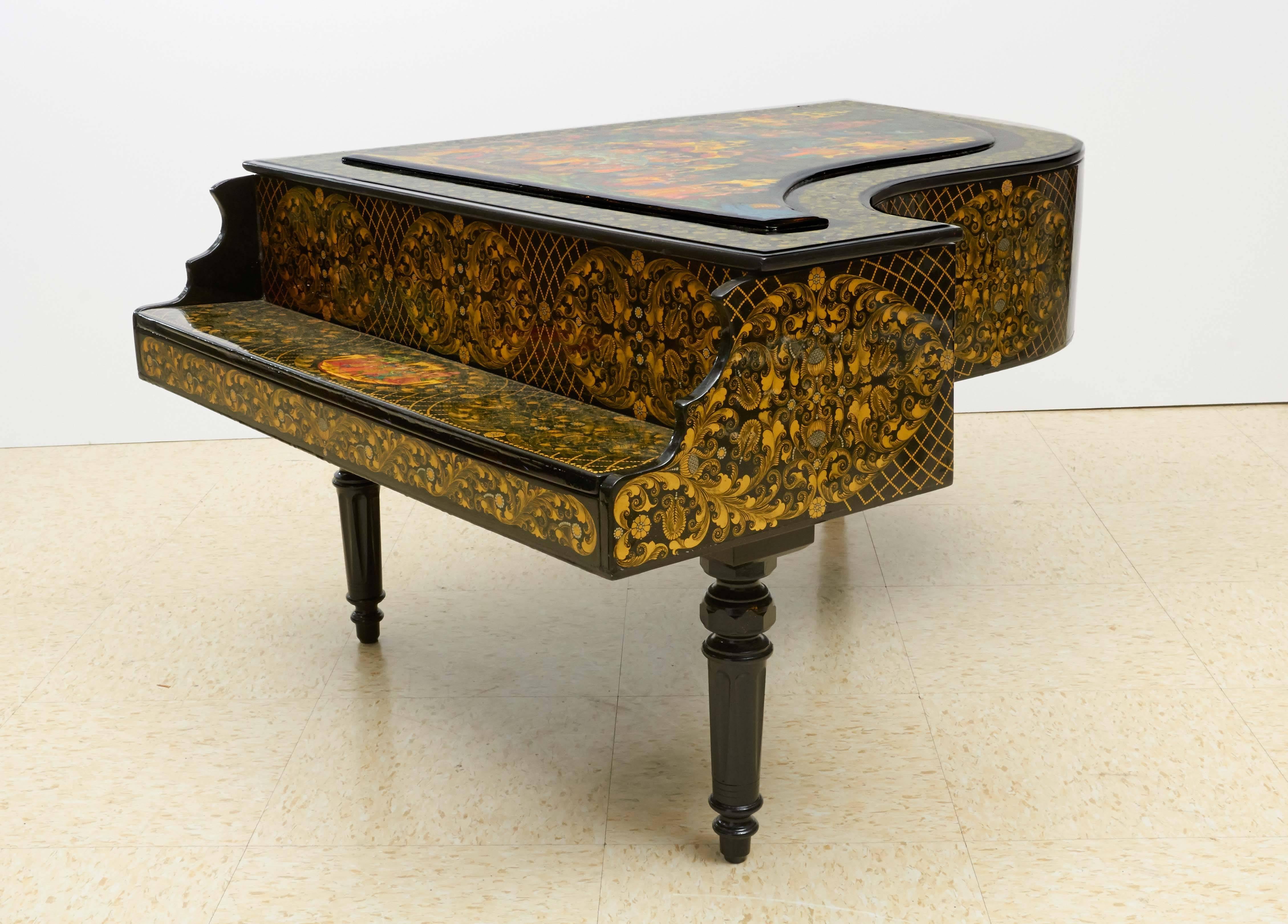 Very Rare & Unusual Russian Lacquer Wood Piano Storage Box Palekh Monumental 5