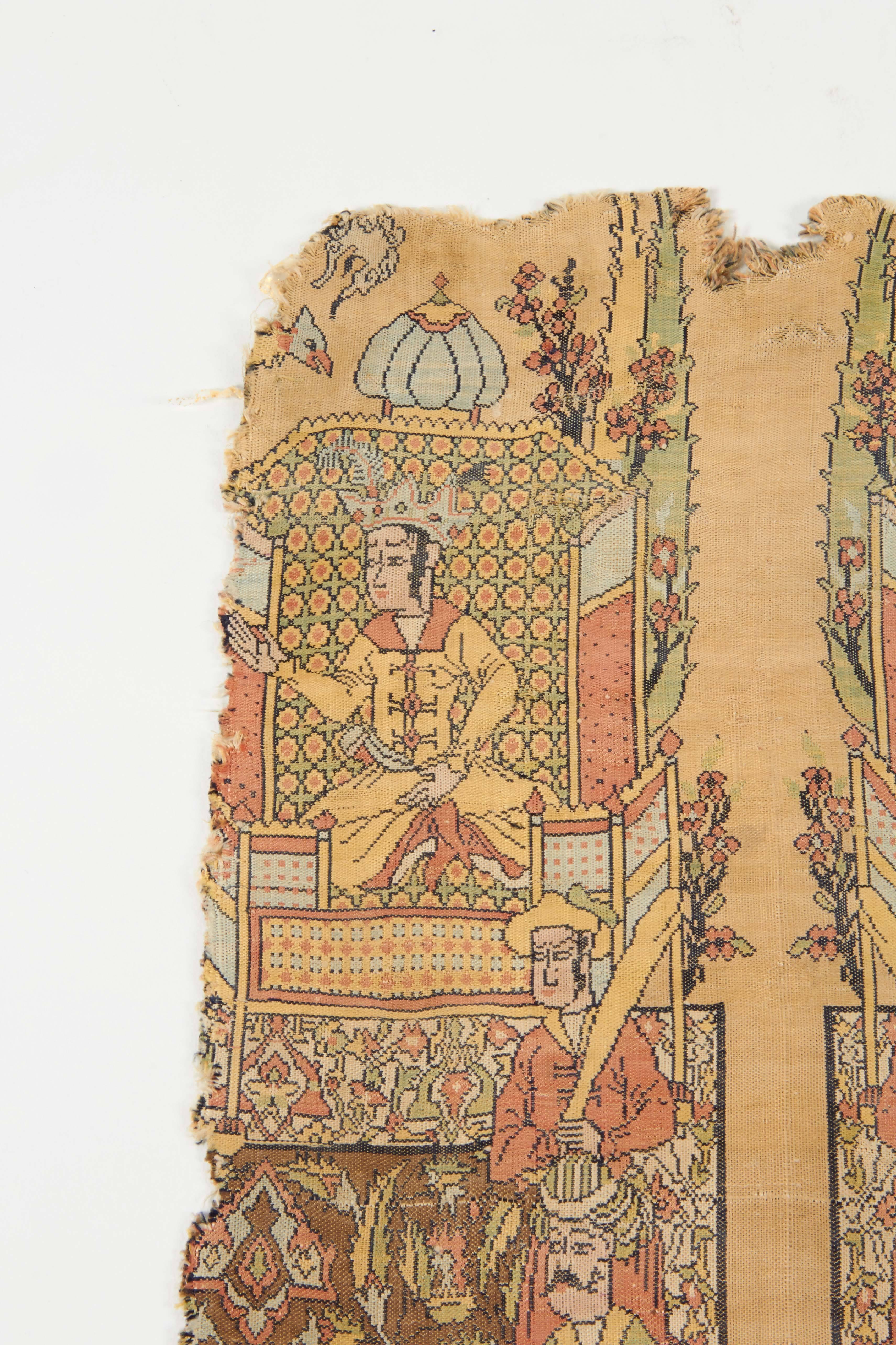 18th Century and Earlier Rare Islamic Persian Safavid Silk Lampas Textile Fragment, Safavid Dynasty