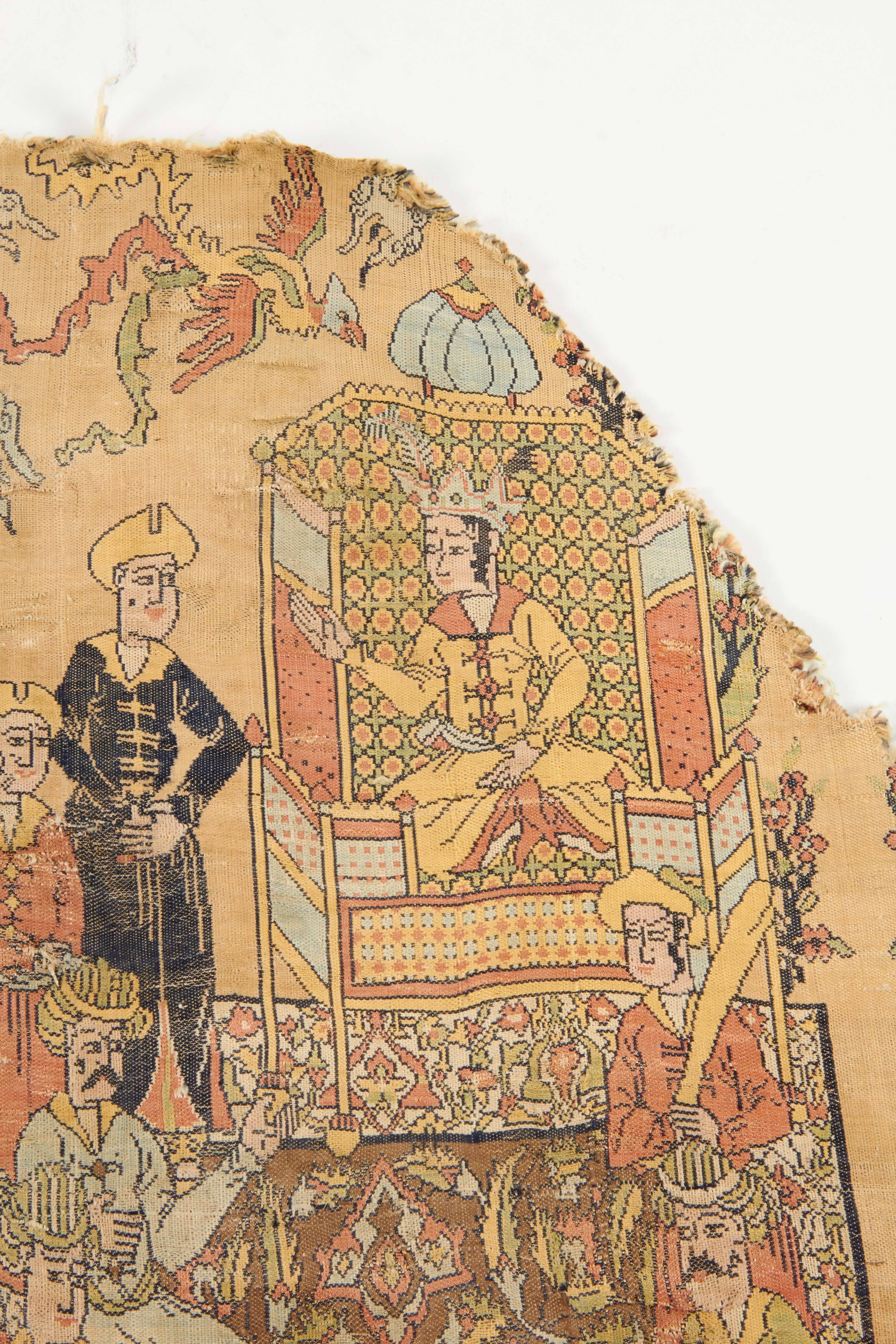 Rare Islamic Persian Safavid Silk Lampas Textile Fragment, Safavid Dynasty 2