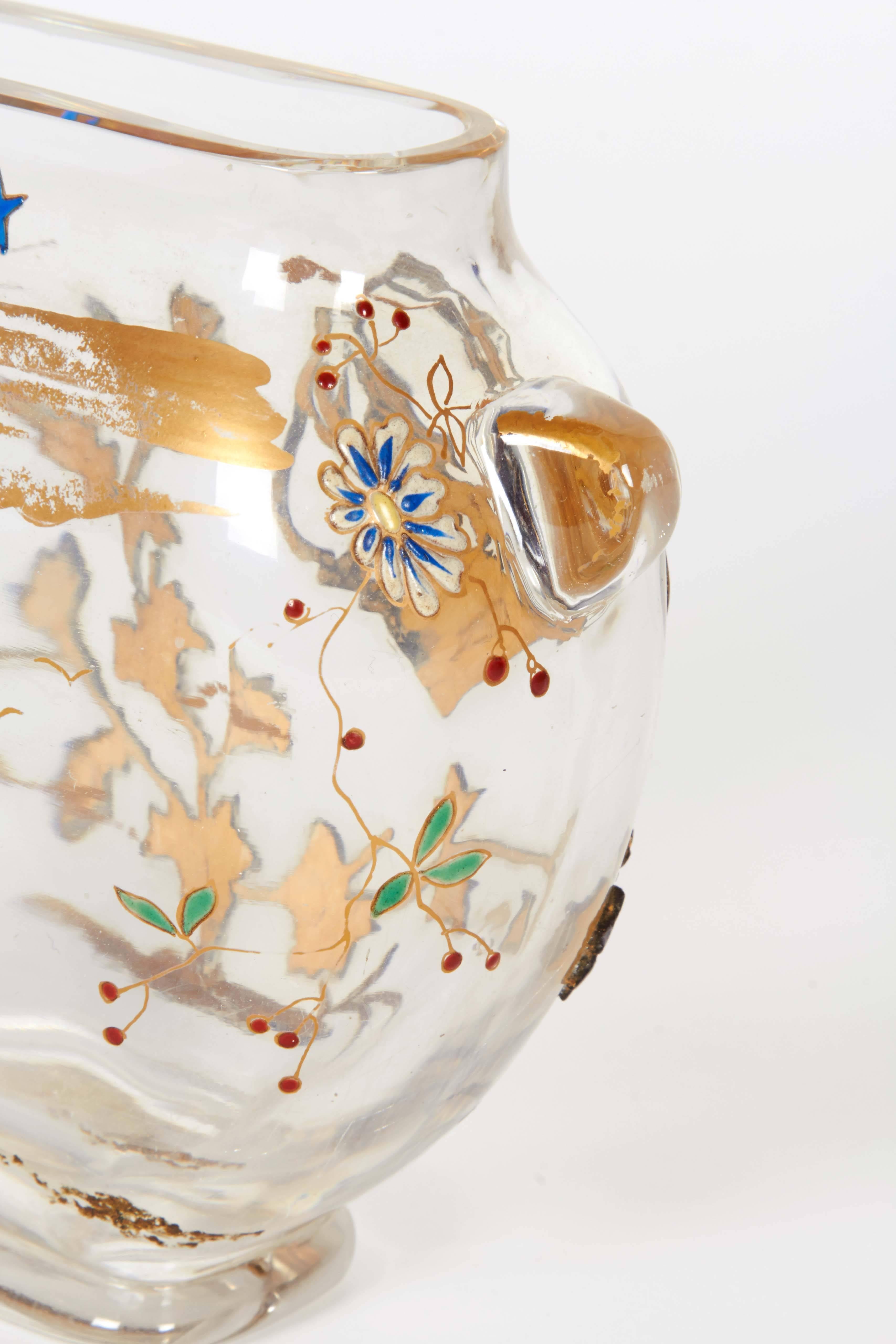 French Japonisme Ormolu-Mounted Art Enameled Glass Vase Alphonse Giroux Duvinage 1