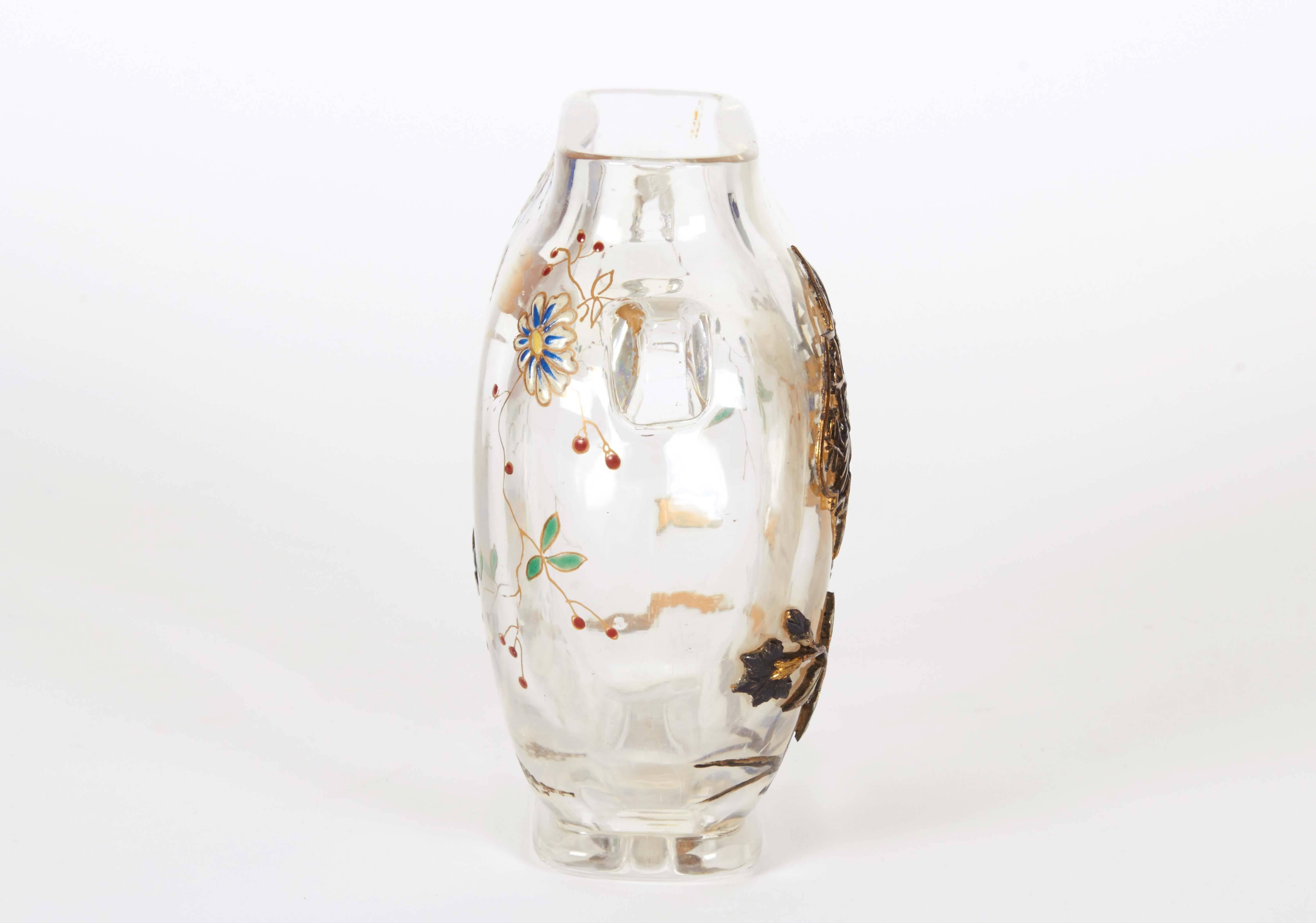 French Japonisme Ormolu-Mounted Art Enameled Glass Vase Alphonse Giroux Duvinage 2