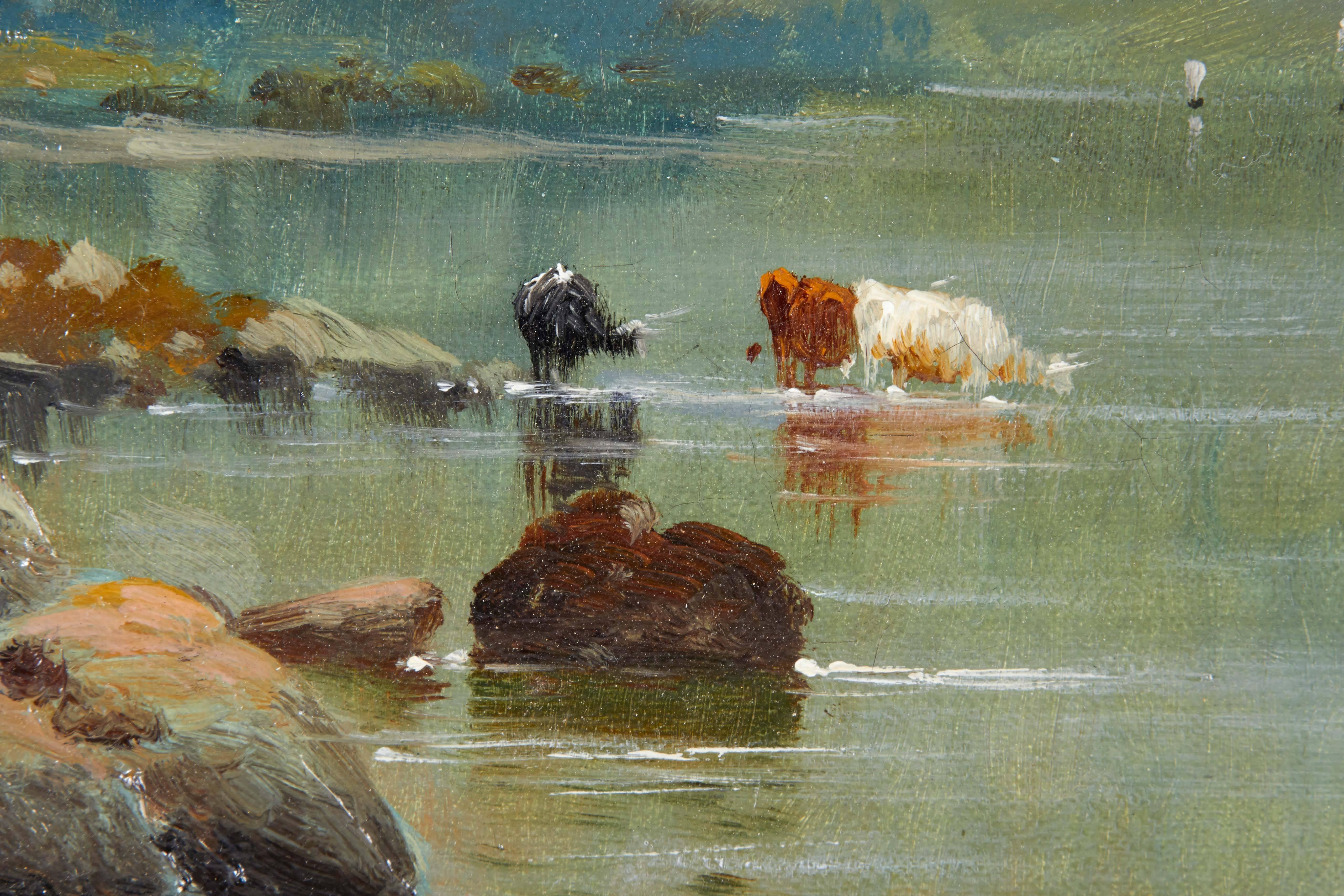 19th Century Alfred de Breanski Sr. Oil Painting Nantile Lake North Wales