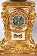 Pair of French Ormolu Bronze and Italian Pietra Dura Mosaic Figural Bust Clocks