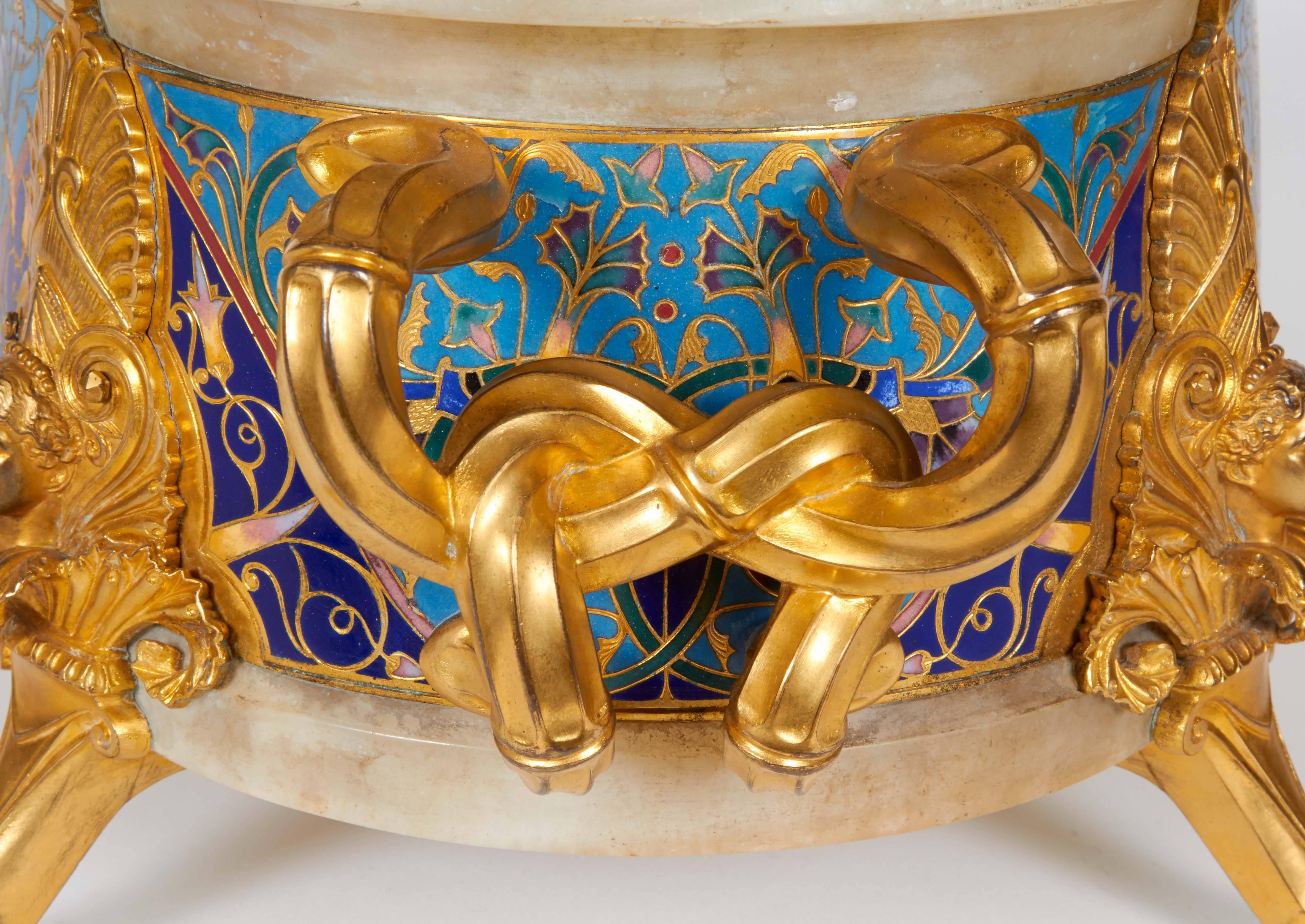 Bronze Ormolu Cloisonné Champleve Enamel Onyx Jardiniere Centerpiece, F. Barbedienne