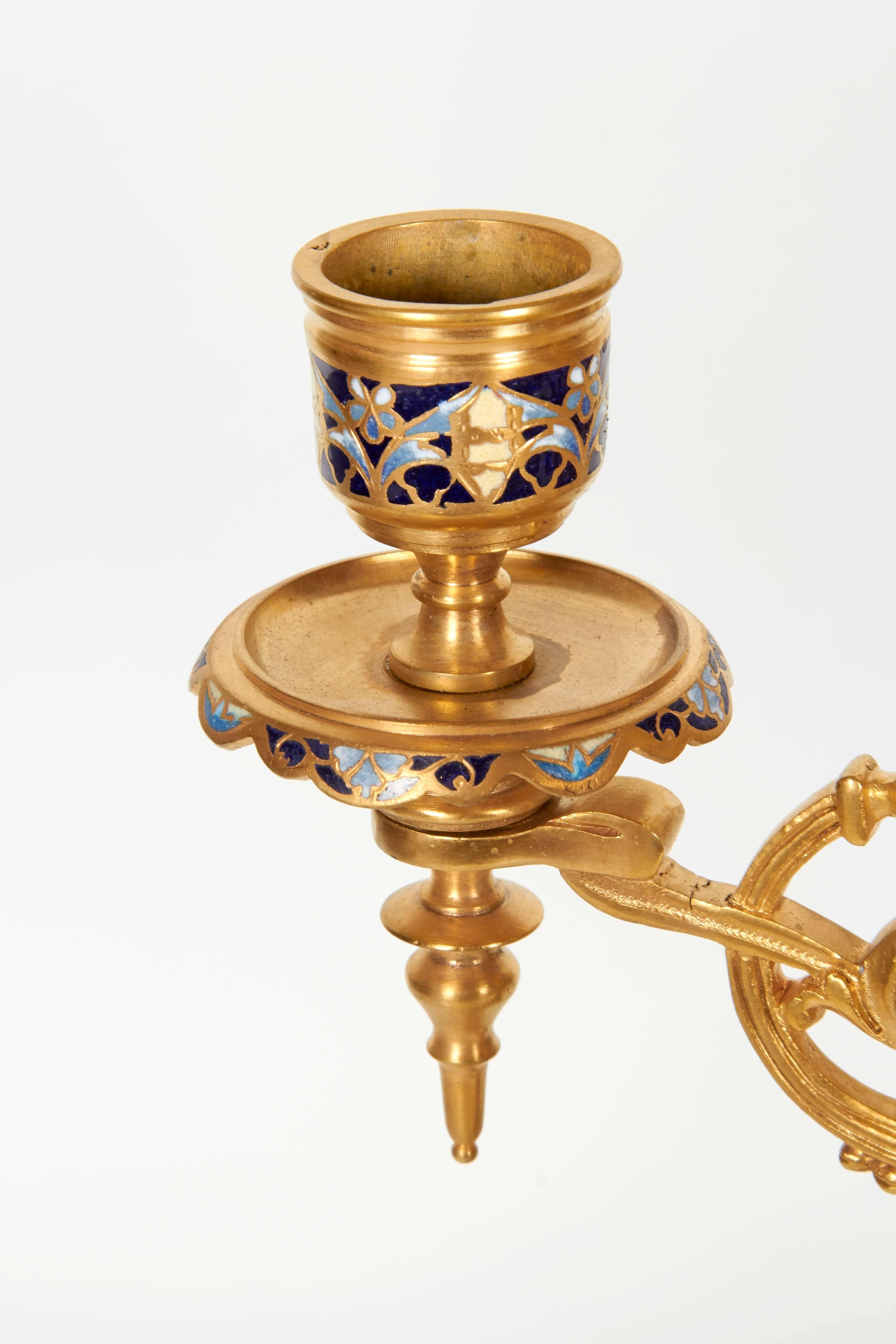 Pair of French Ormolu and Champleve Cloisonne Enamel Candelabra 2
