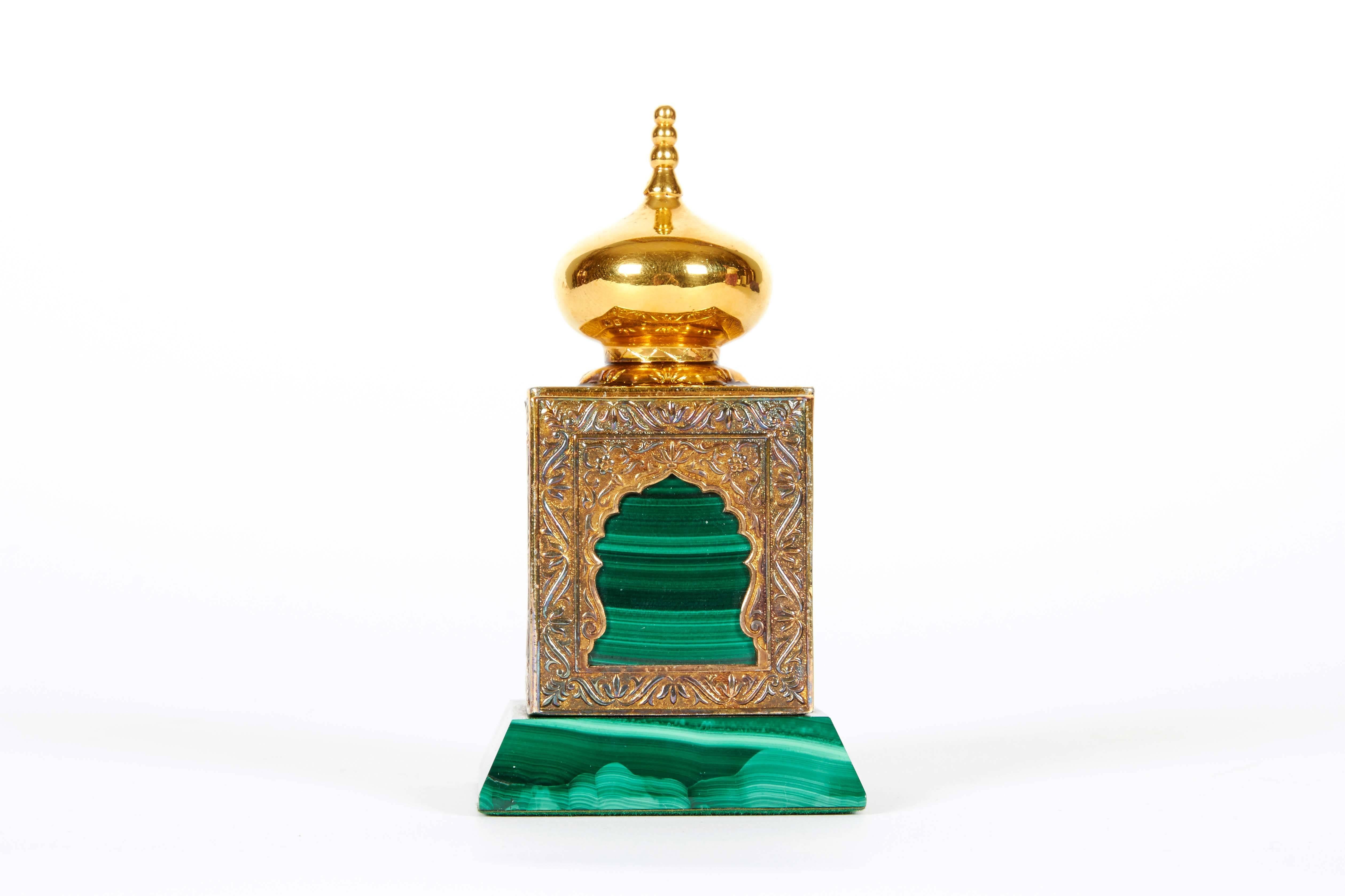 20th Century Amouage Silver Gilt Malachite Perfume Bottle Islamic Arabic with Original Box