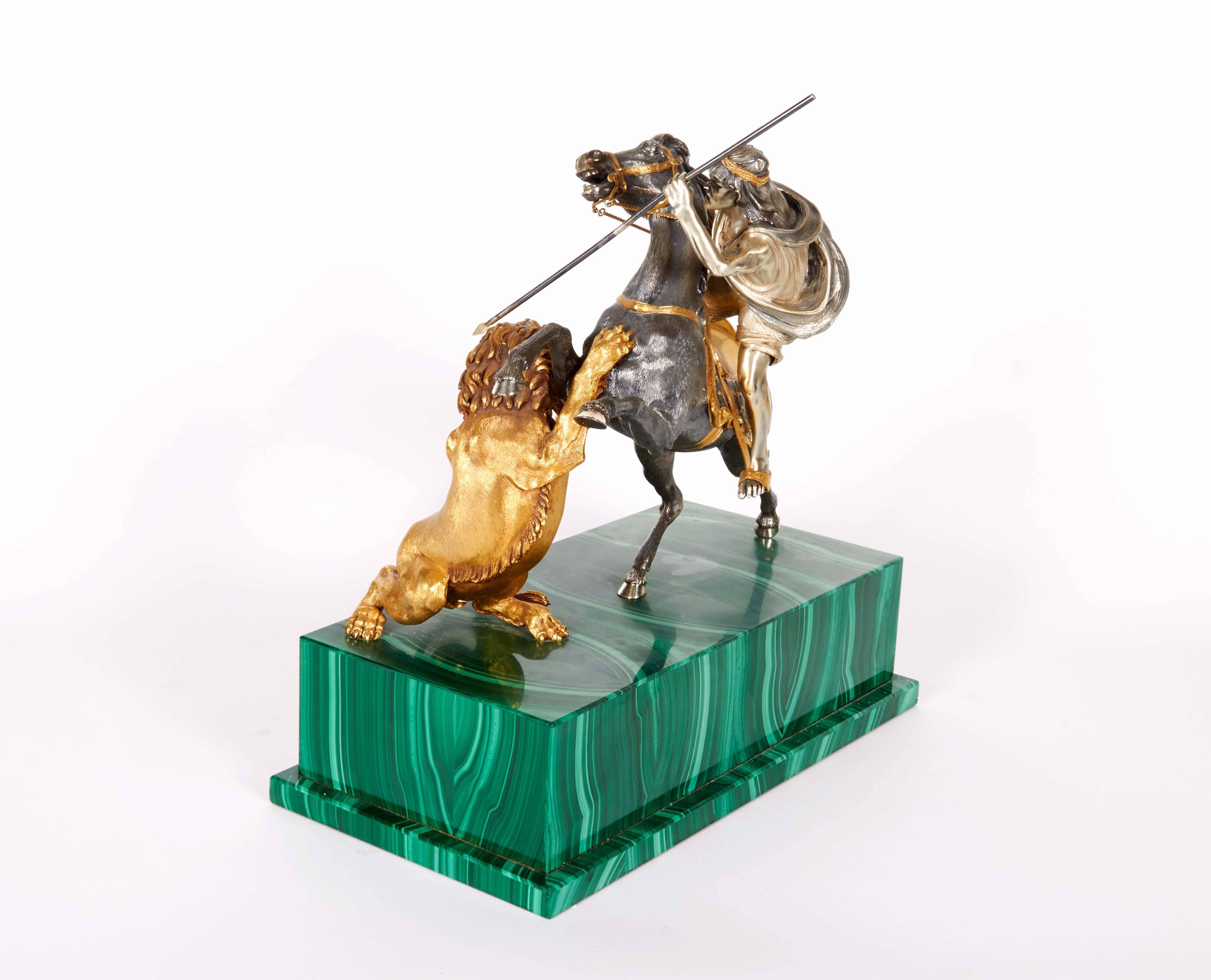 Fine Italian Silver and Silver Gilt Orientalist Sculpture on Malachite Base 1