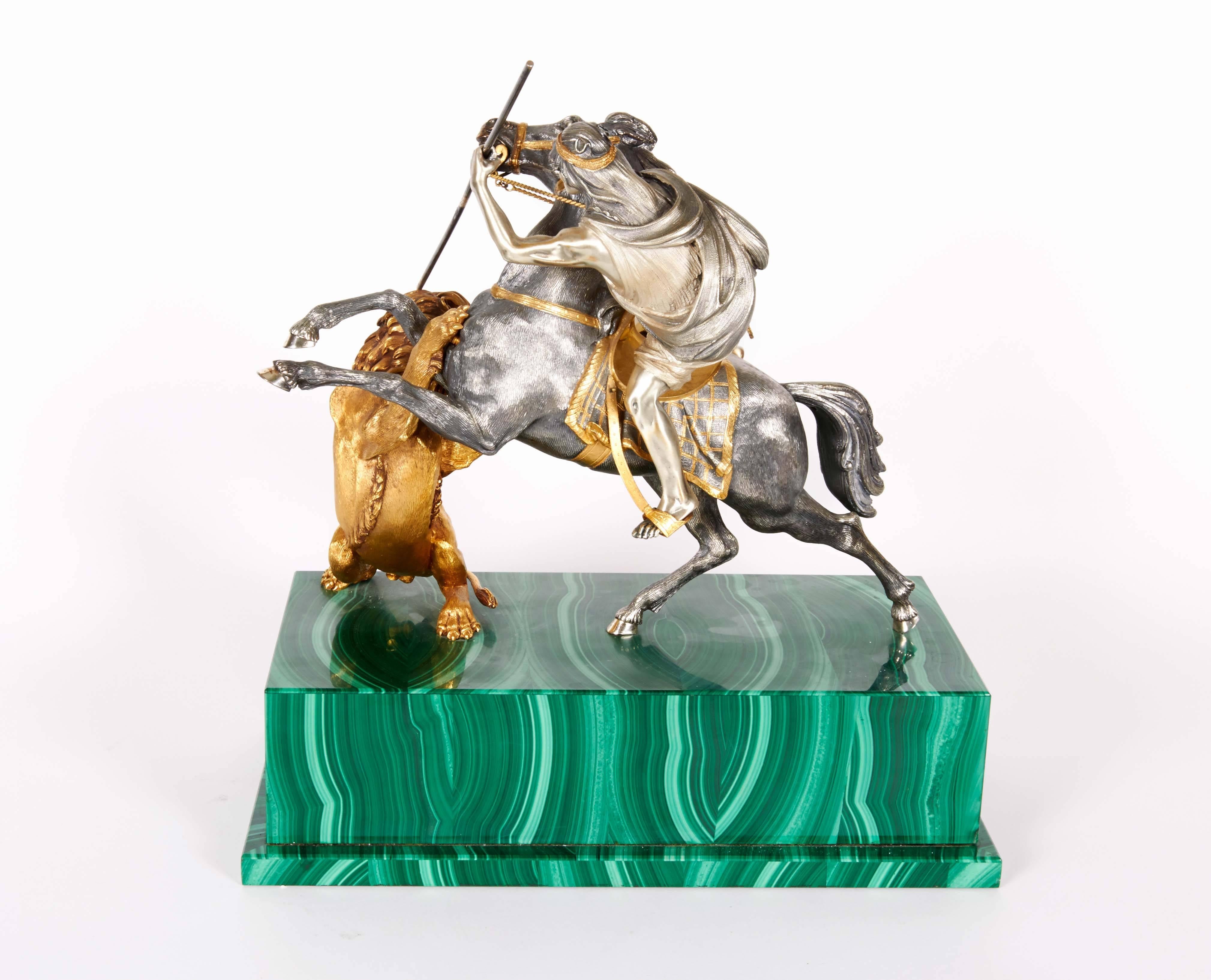 Fine Italian Silver and Silver Gilt Orientalist Sculpture on Malachite Base 4