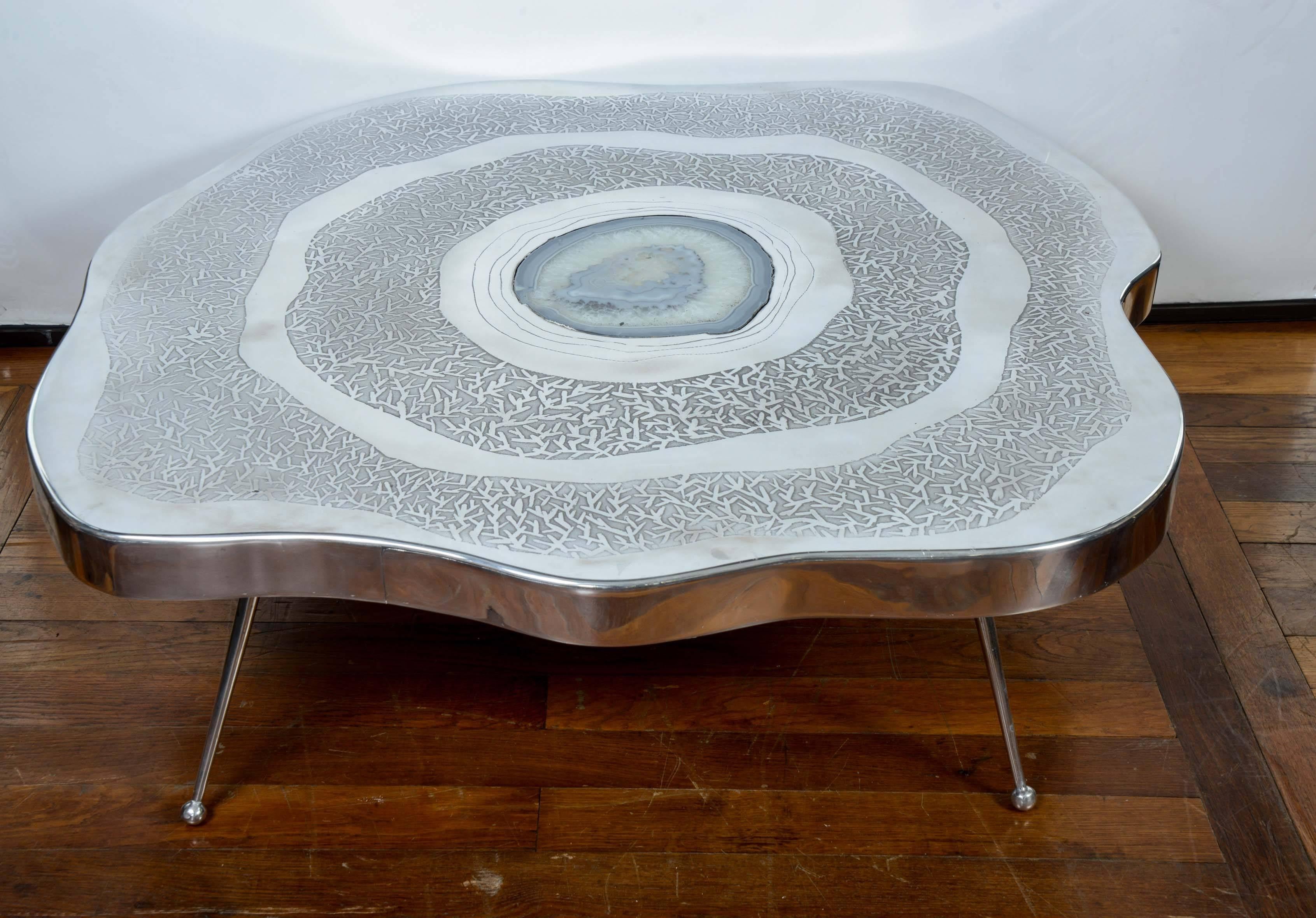 Free Shape Aluminium and Agate Coffee Table at cost price In Excellent Condition In Saint-Ouen (PARIS), FR