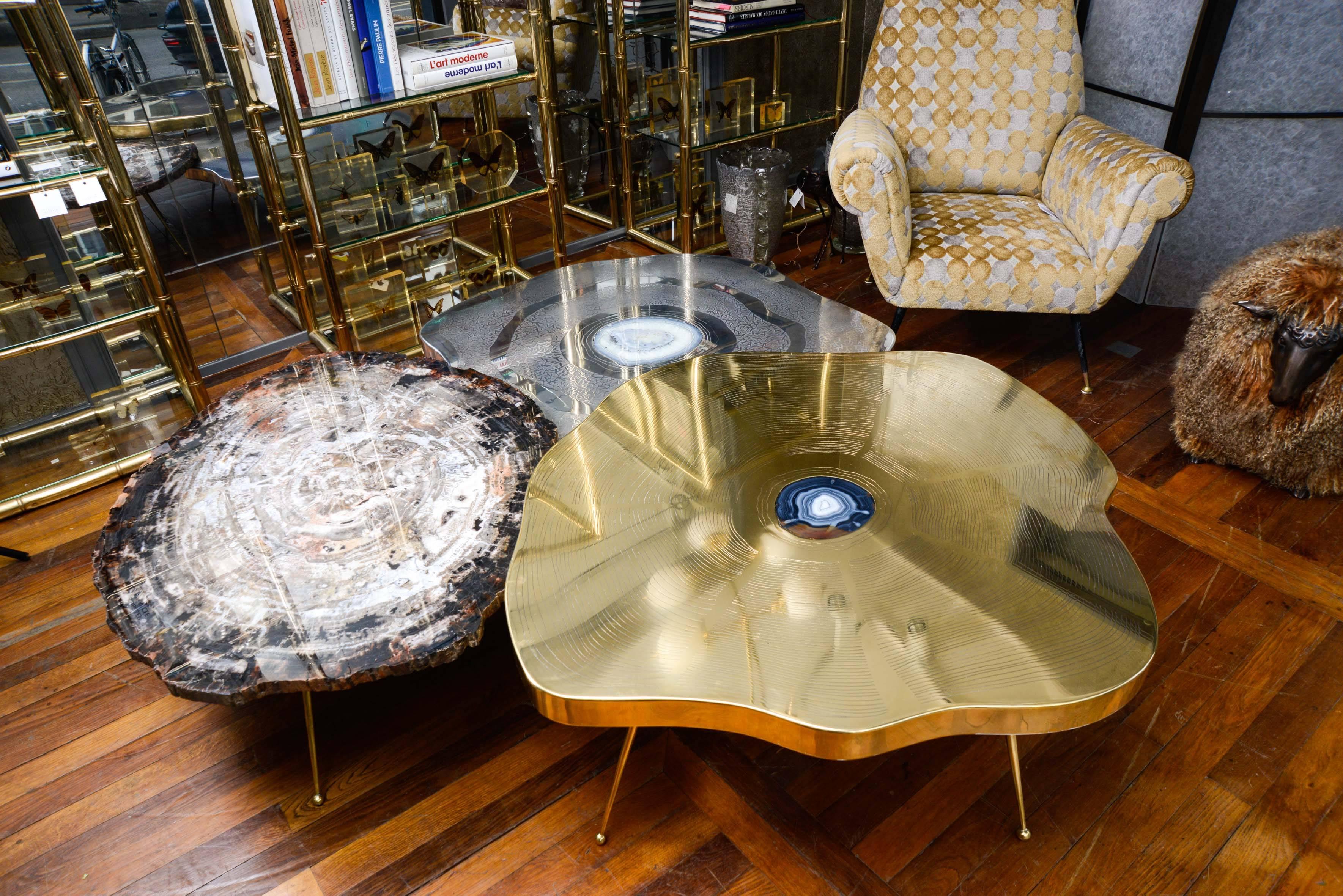 Contemporary Free Shape Aluminium and Agate Coffee Table at cost price
