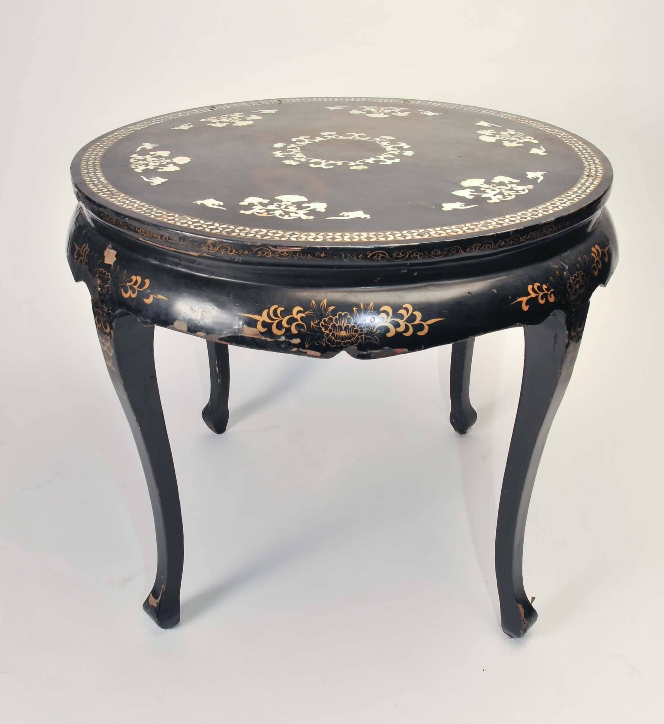 A chinoiserie mother-of-pearl inlay table, late 19th century.