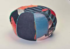 Unique Handmade Bohemian Rock and Roll Style Vintage Denim Pouffe/Floor Cushion