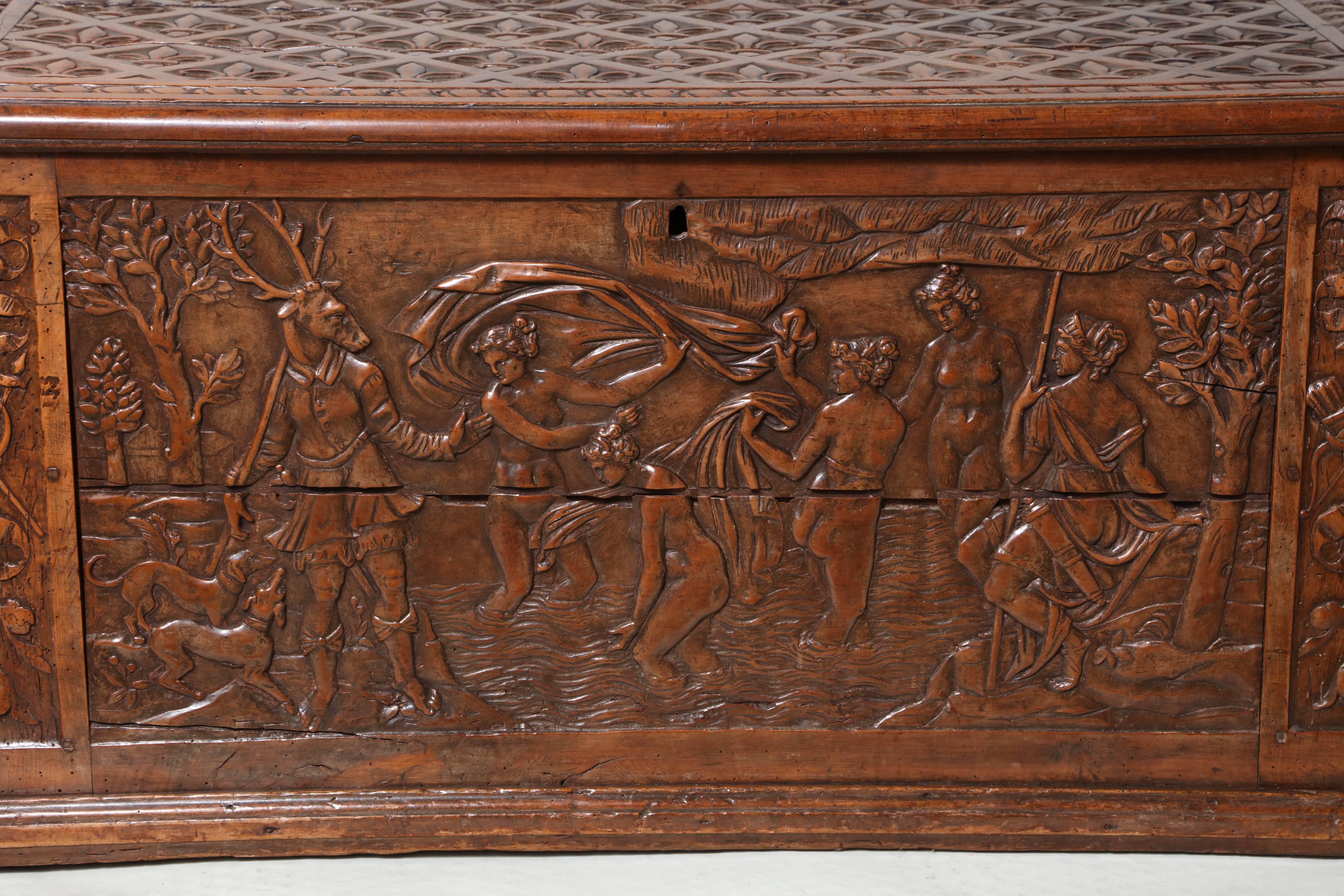 Renaissance 16th Century Pearwood Coffer Depicting Diana and Actaeon