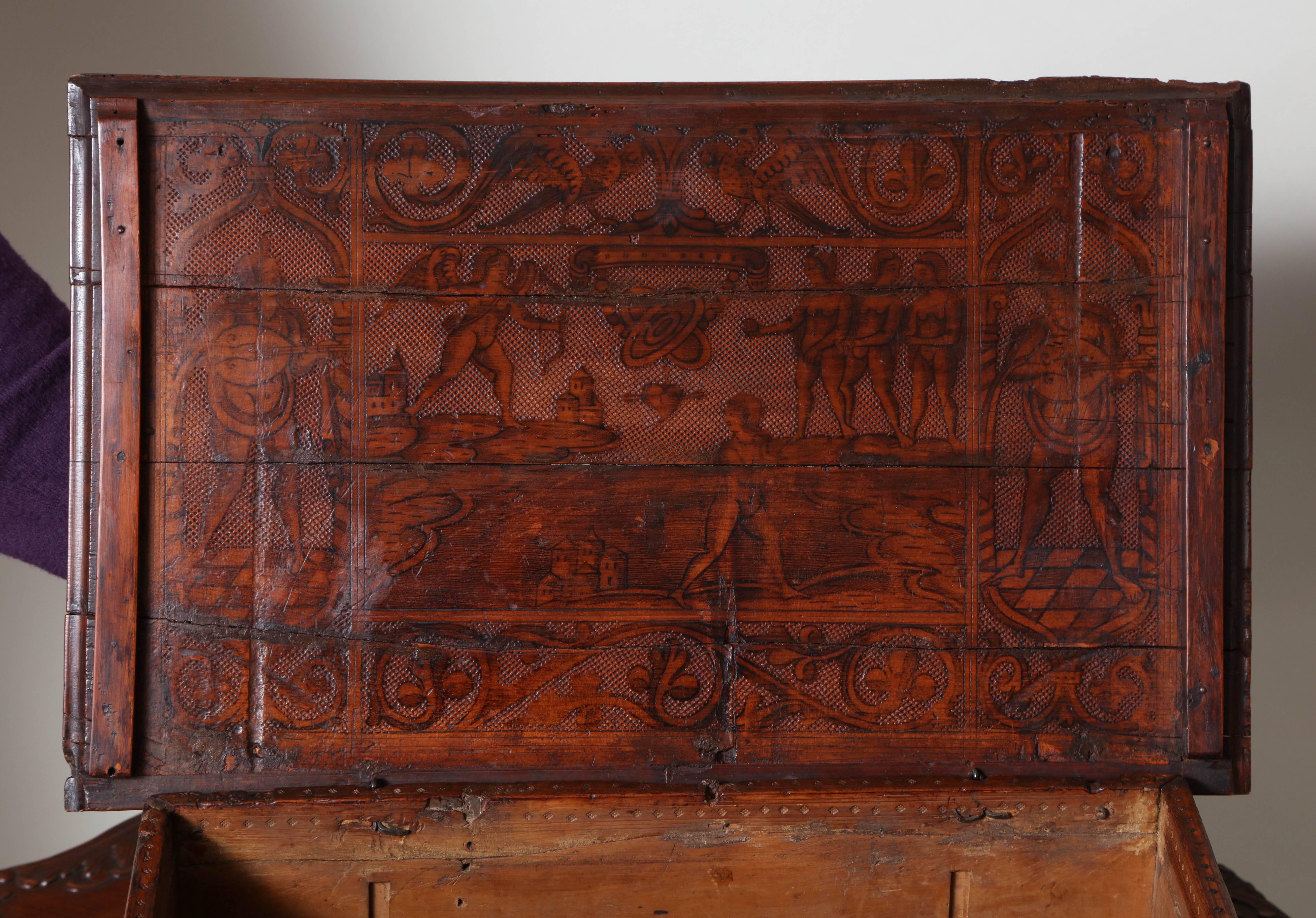 17th Century Venetian Cedarwood Pokerwork Box In Good Condition In Greenwich, CT