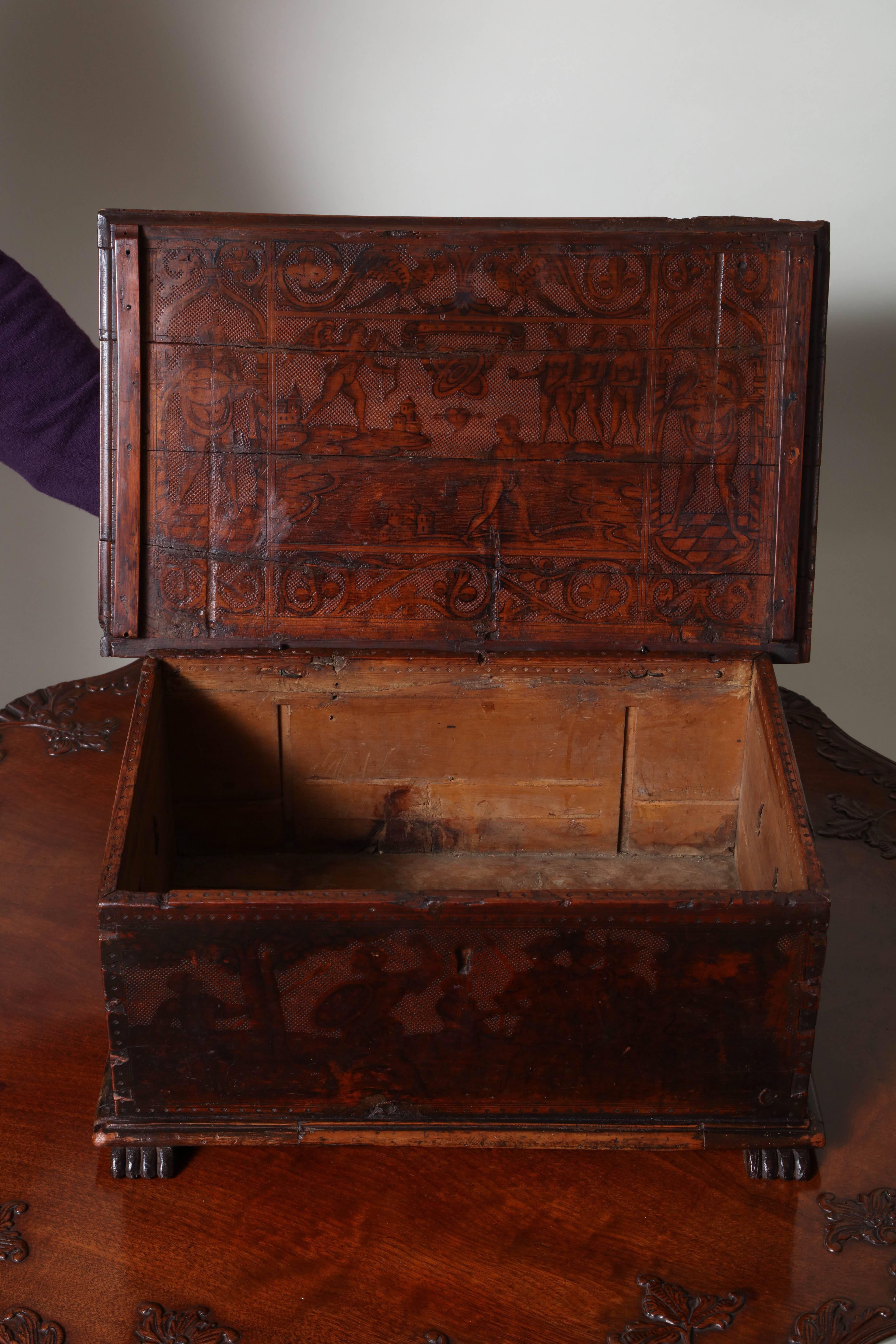 Early 17th Century 17th Century Venetian Cedarwood Pokerwork Box