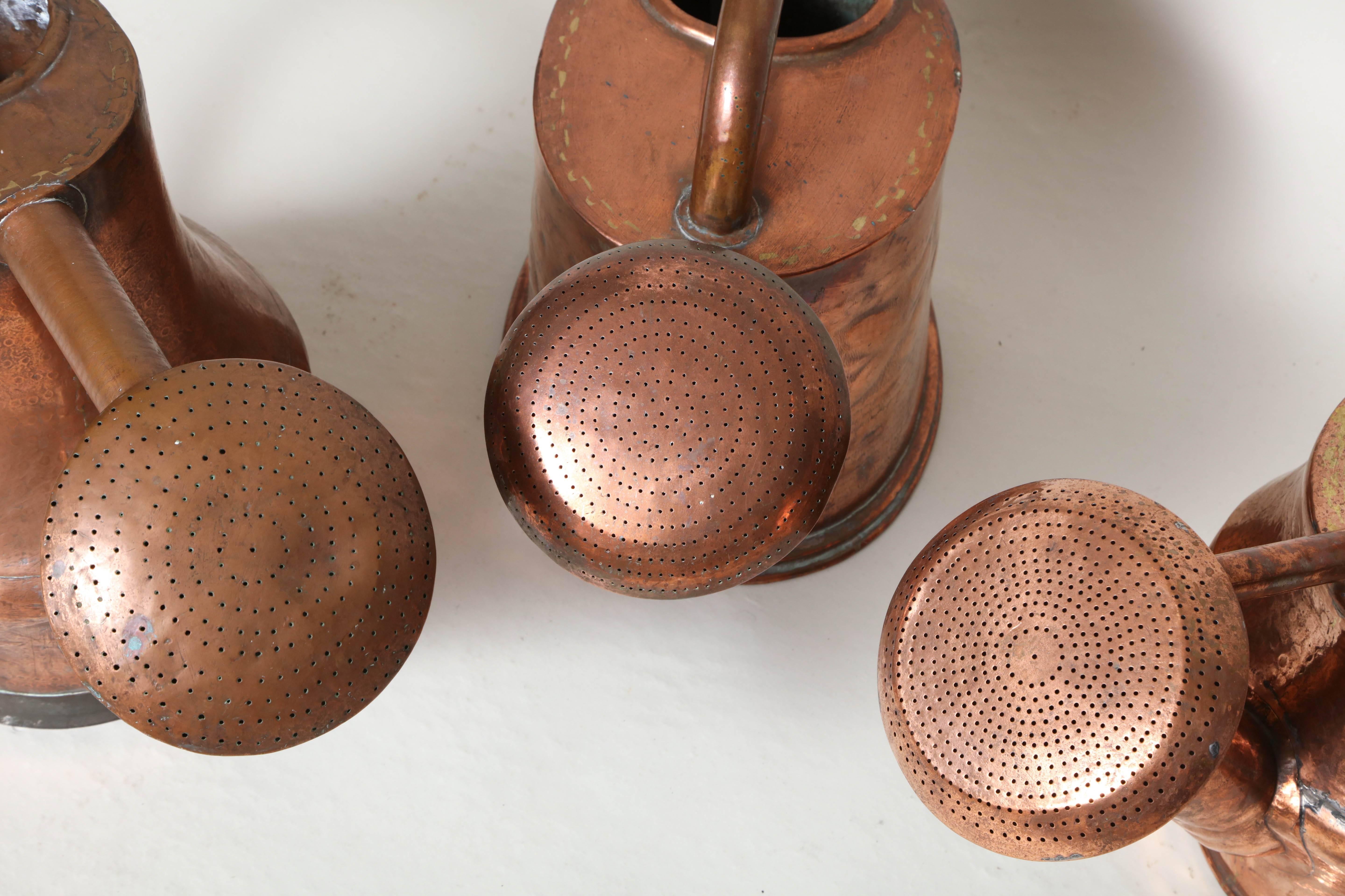 Three Copper Watering Cans In Good Condition In Greenwich, CT
