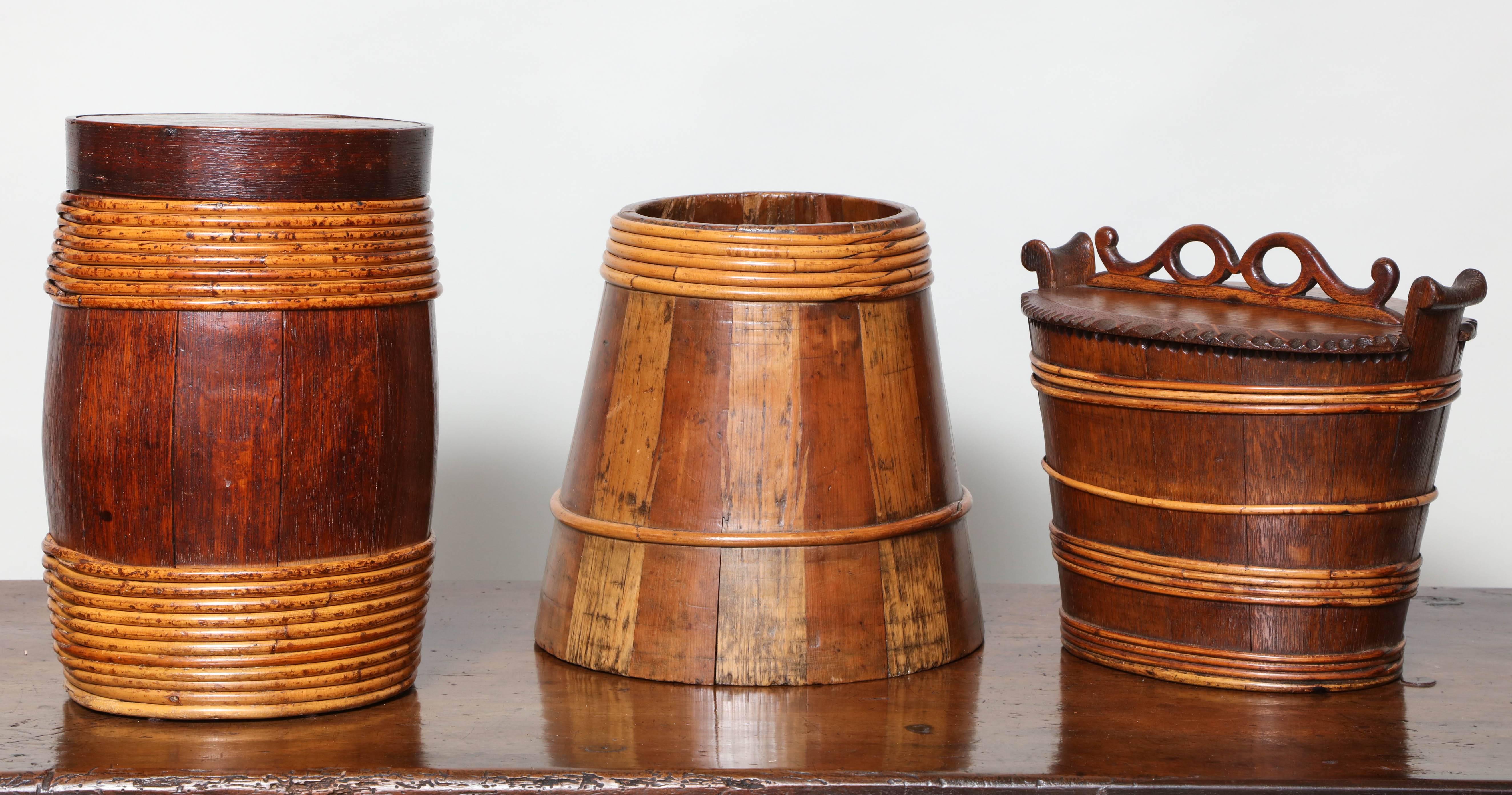 Folk Art Collection of Willow Banded Treen Vessels