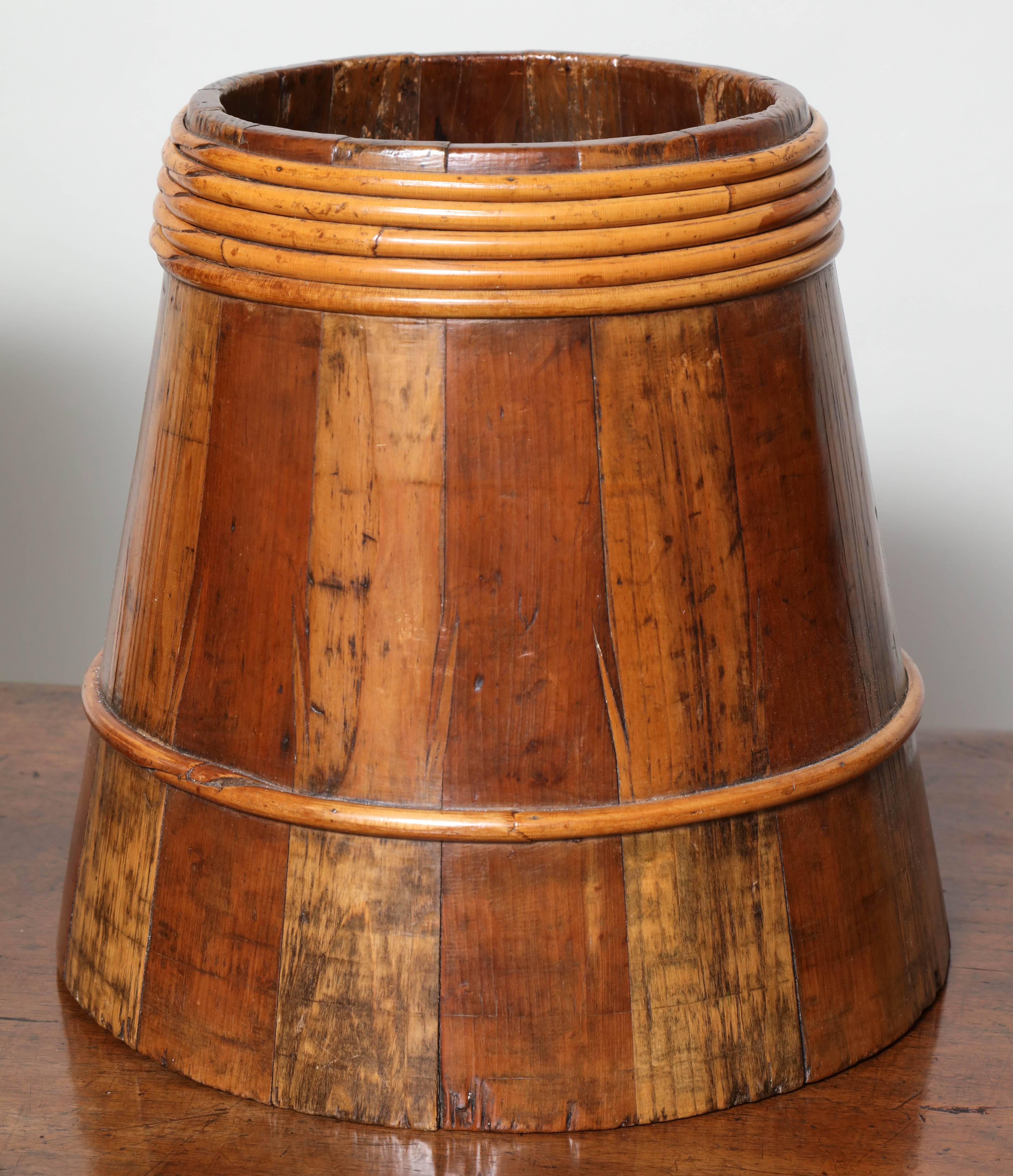 Fruitwood Collection of Willow Banded Treen Vessels