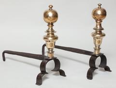 Pair of 17th Century Bronze and Iron Andirons