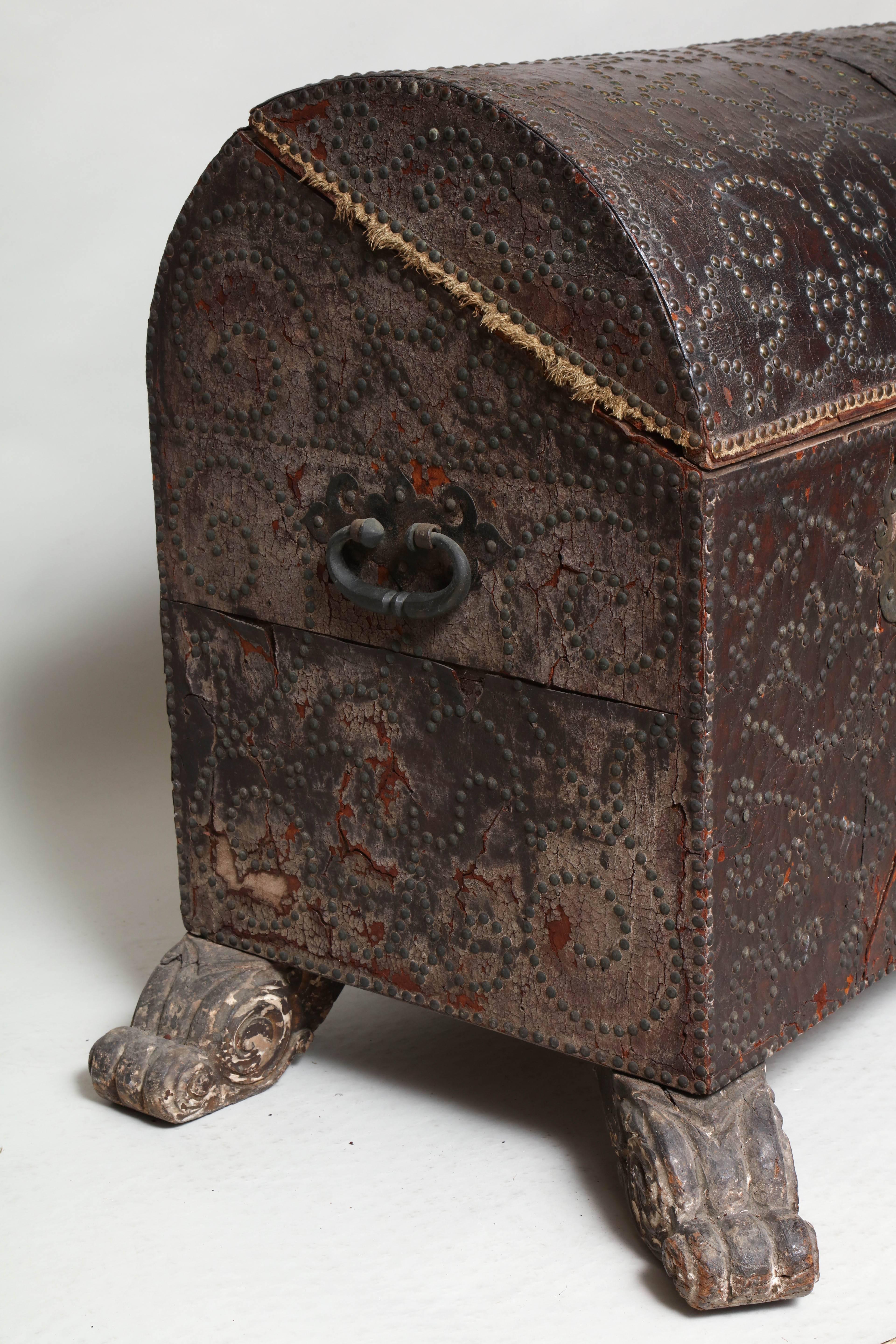 18th Century Spanish Studded Leather Chest For Sale 1