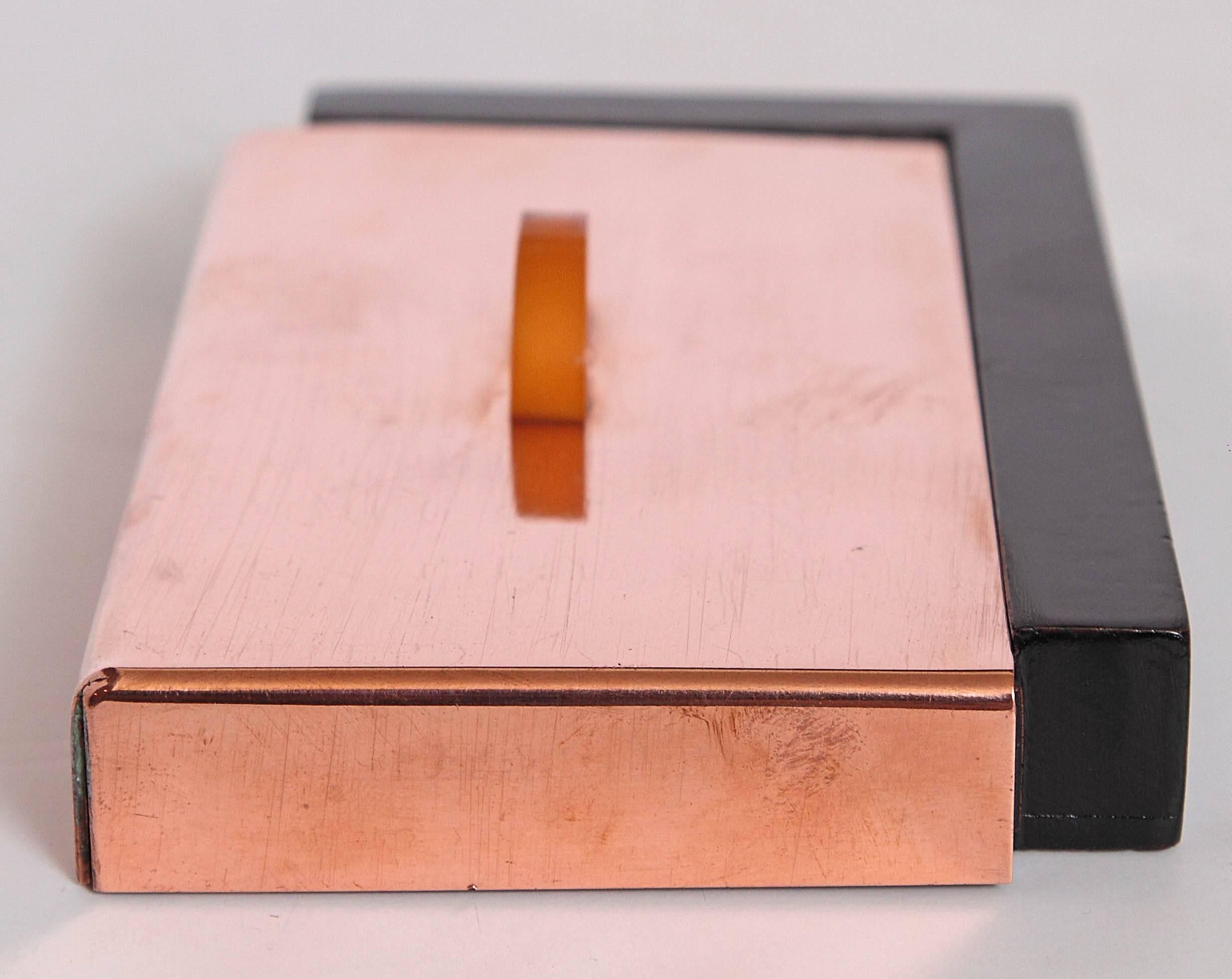 Unknown Machine Age Art Deco Asymmetric Covered Box in Copper, Catalin and Lacquer For Sale