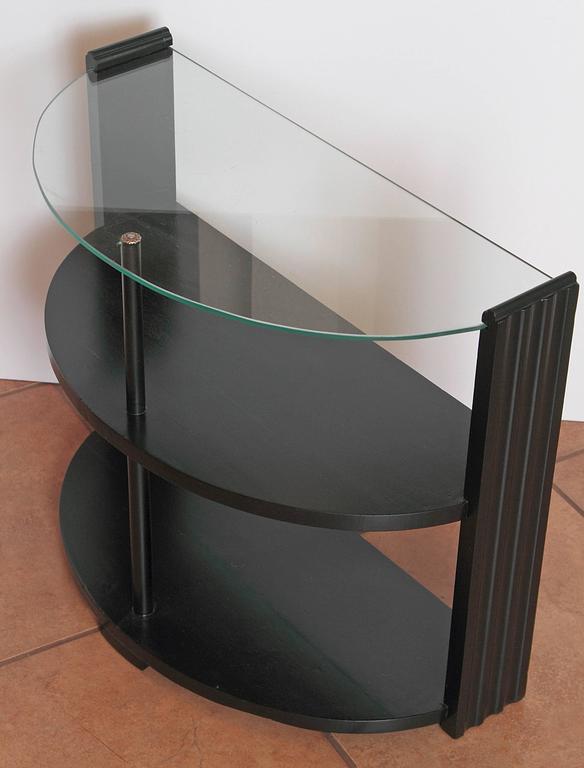 American Art Deco Ebonized Demi Lune Side Or Display Table With Glass Top
