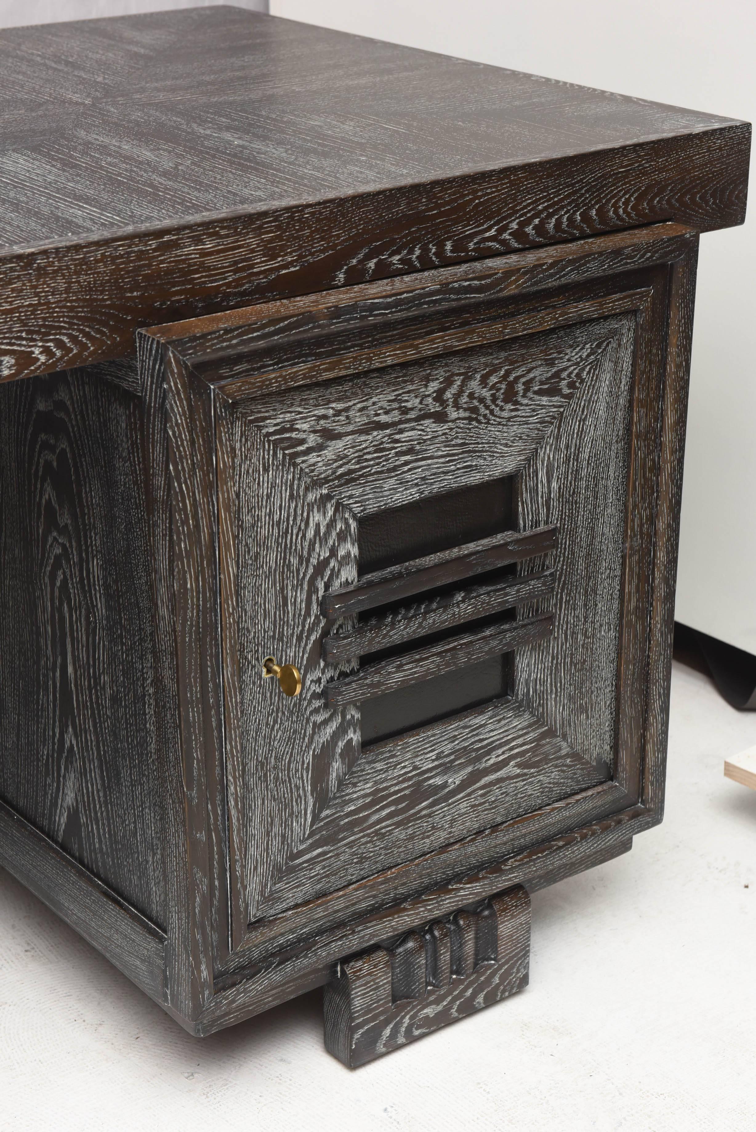 French Art Deco Cerused Oak Desk by Charles Dudouyt In Excellent Condition In Miami, FL